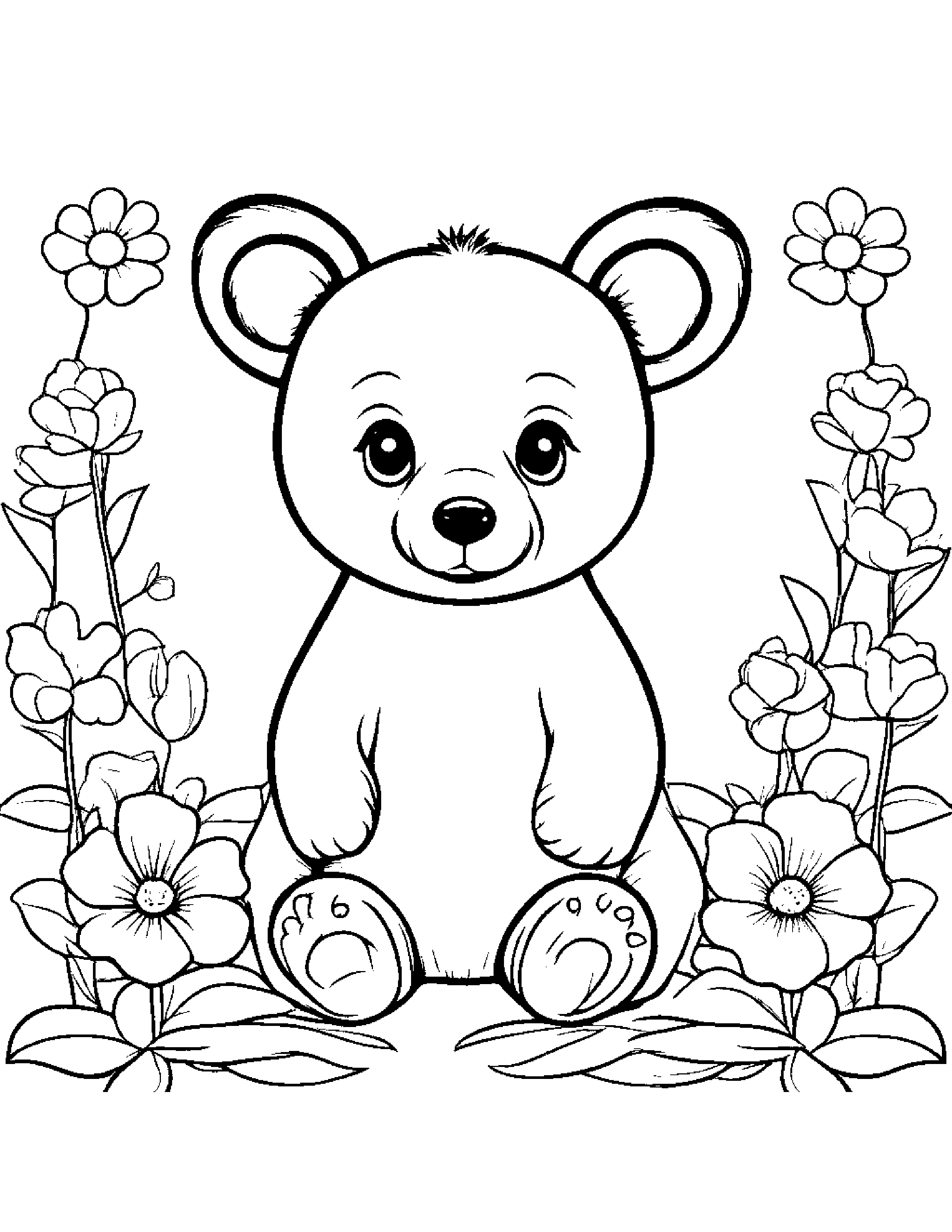 Bear Cub With A Small Flower #2 Coloring Page (Free Printable PDF)
