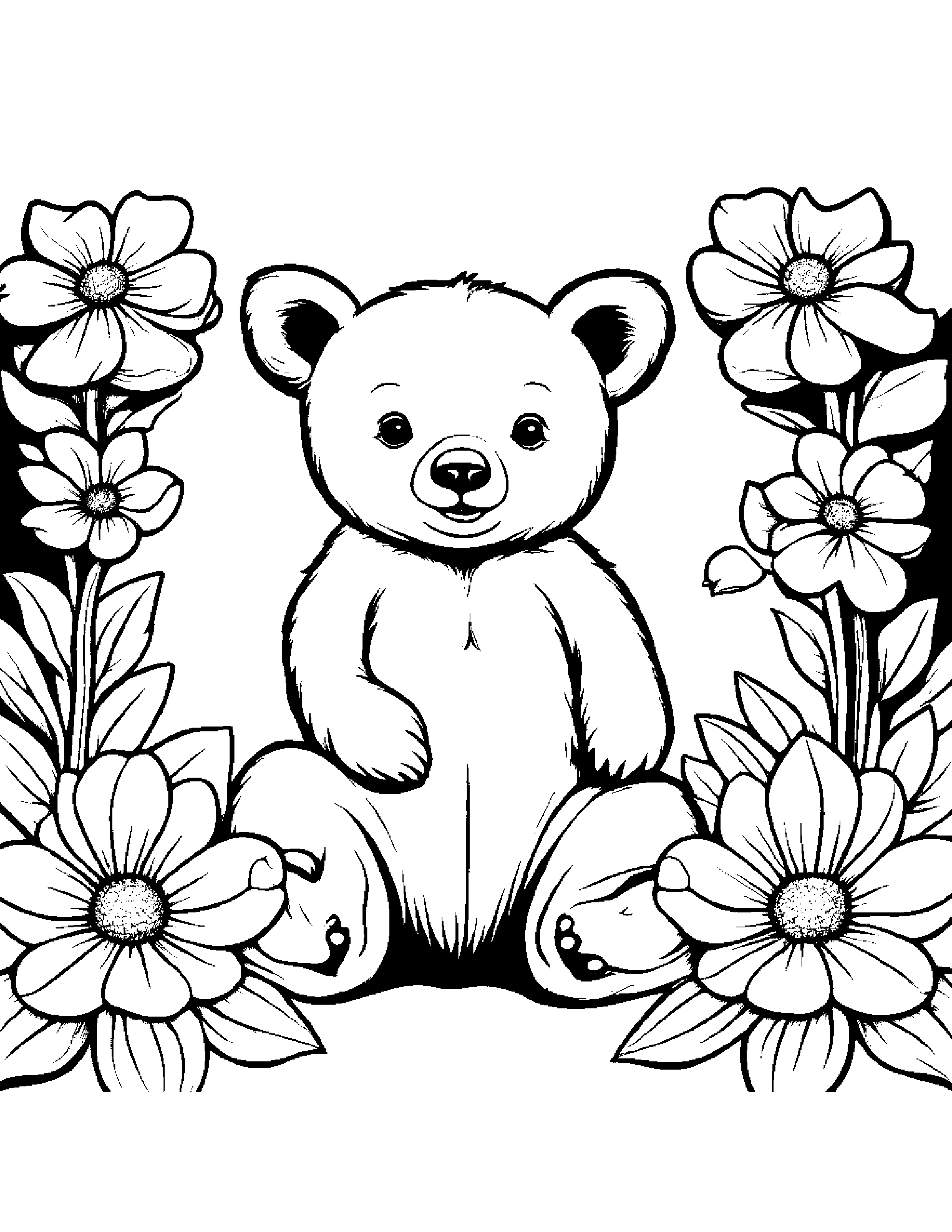 Bear Cub With A Small Flower #3 Coloring Page (Free Printable PDF)