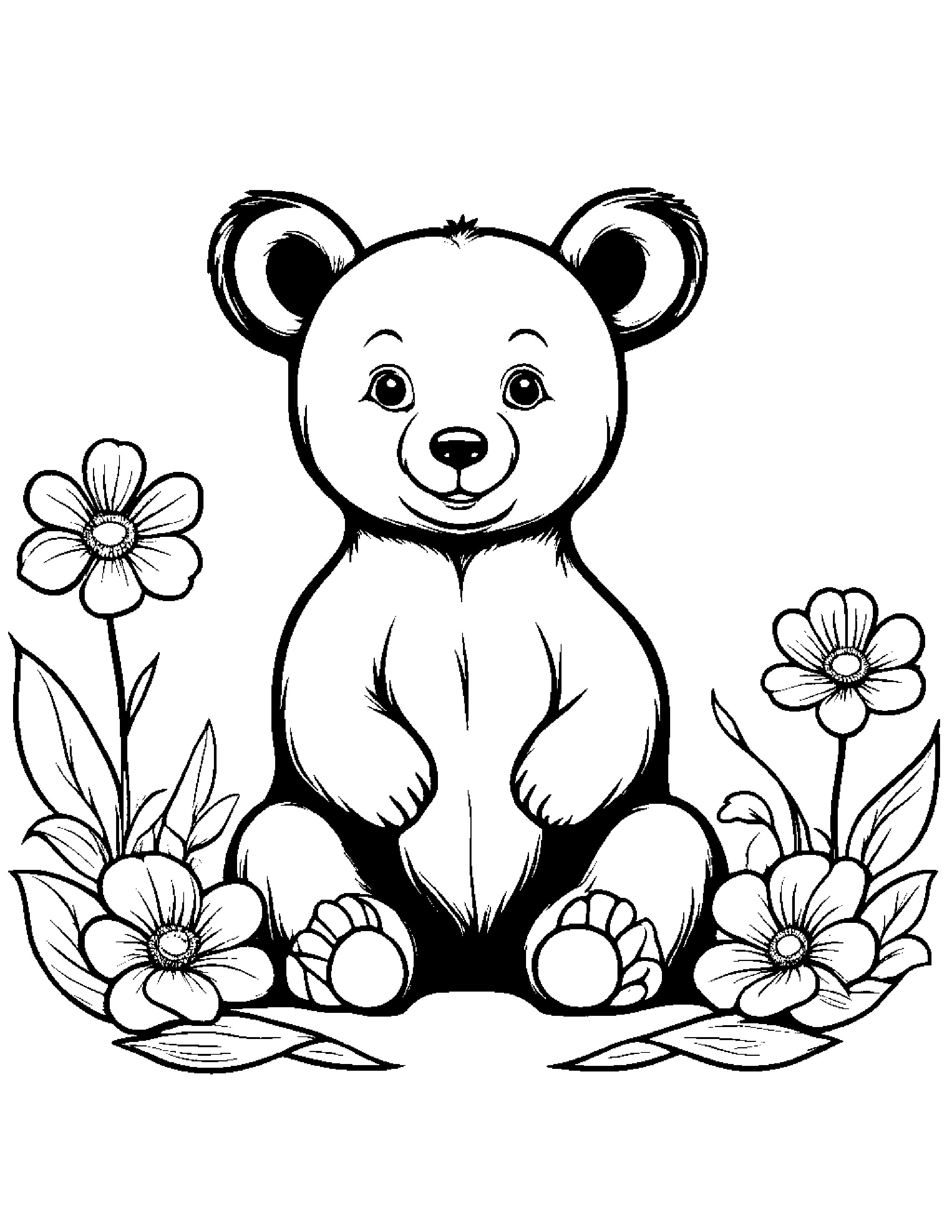 Bear Cub With A Small Flower Coloring Page (Free Printable PDF)