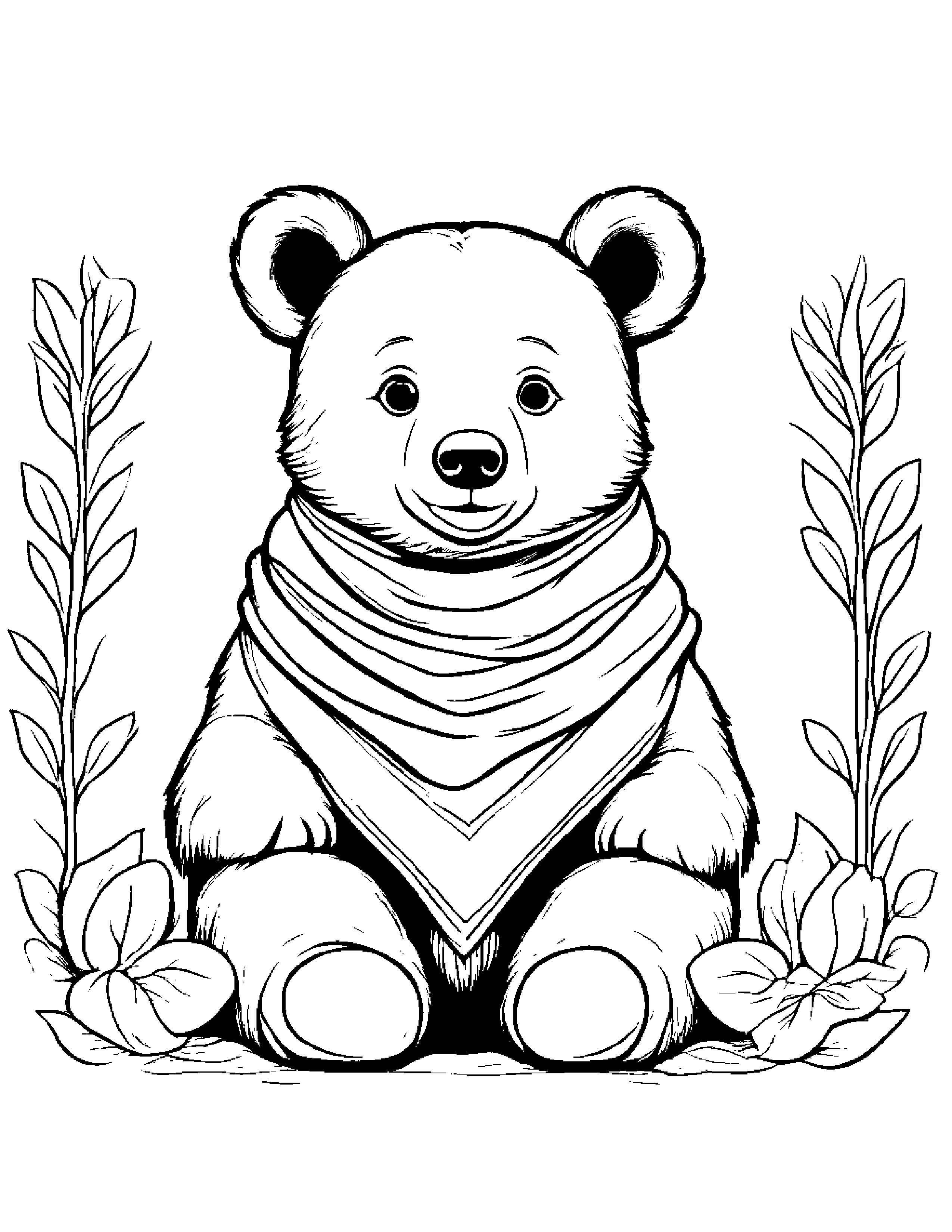 Bear Cub With A Soft Scarf #2 Coloring Page (Free Printable PDF)