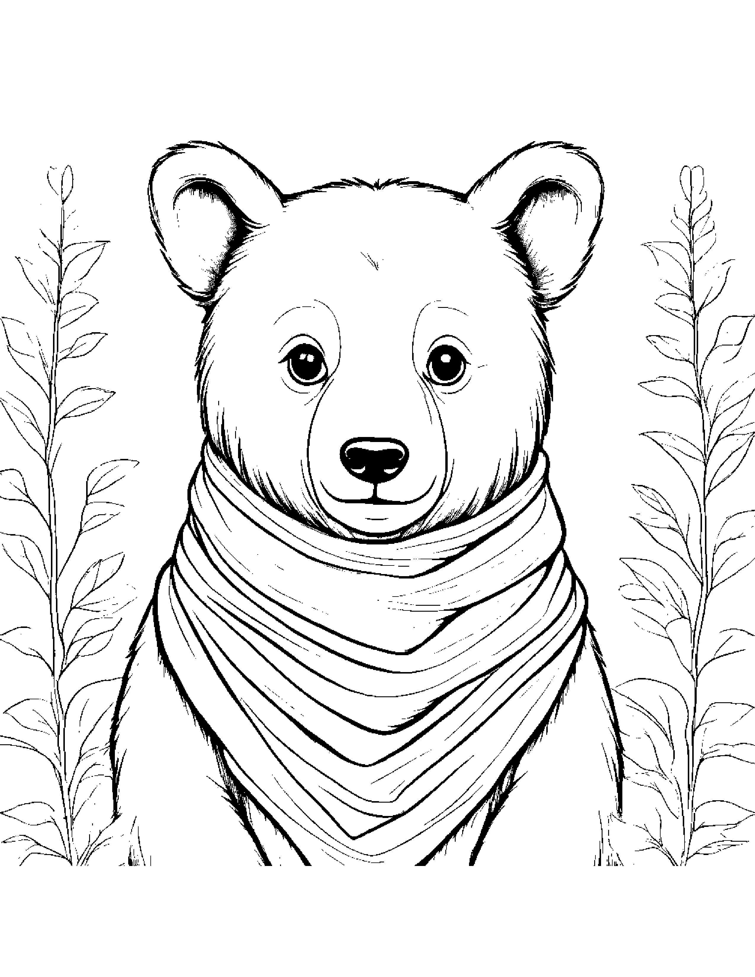 Bear Cub With A Soft Scarf Coloring Page (Free Printable PDF)