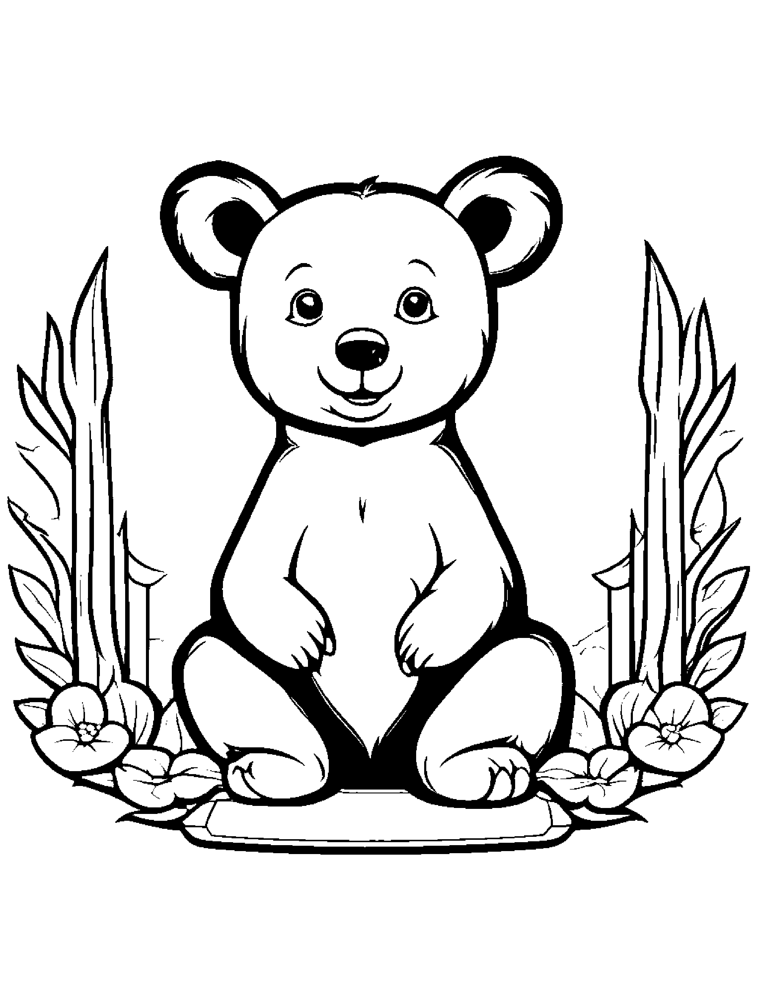 Bear Cub With A Sunny Sticker Coloring Page (Free Printable PDF)