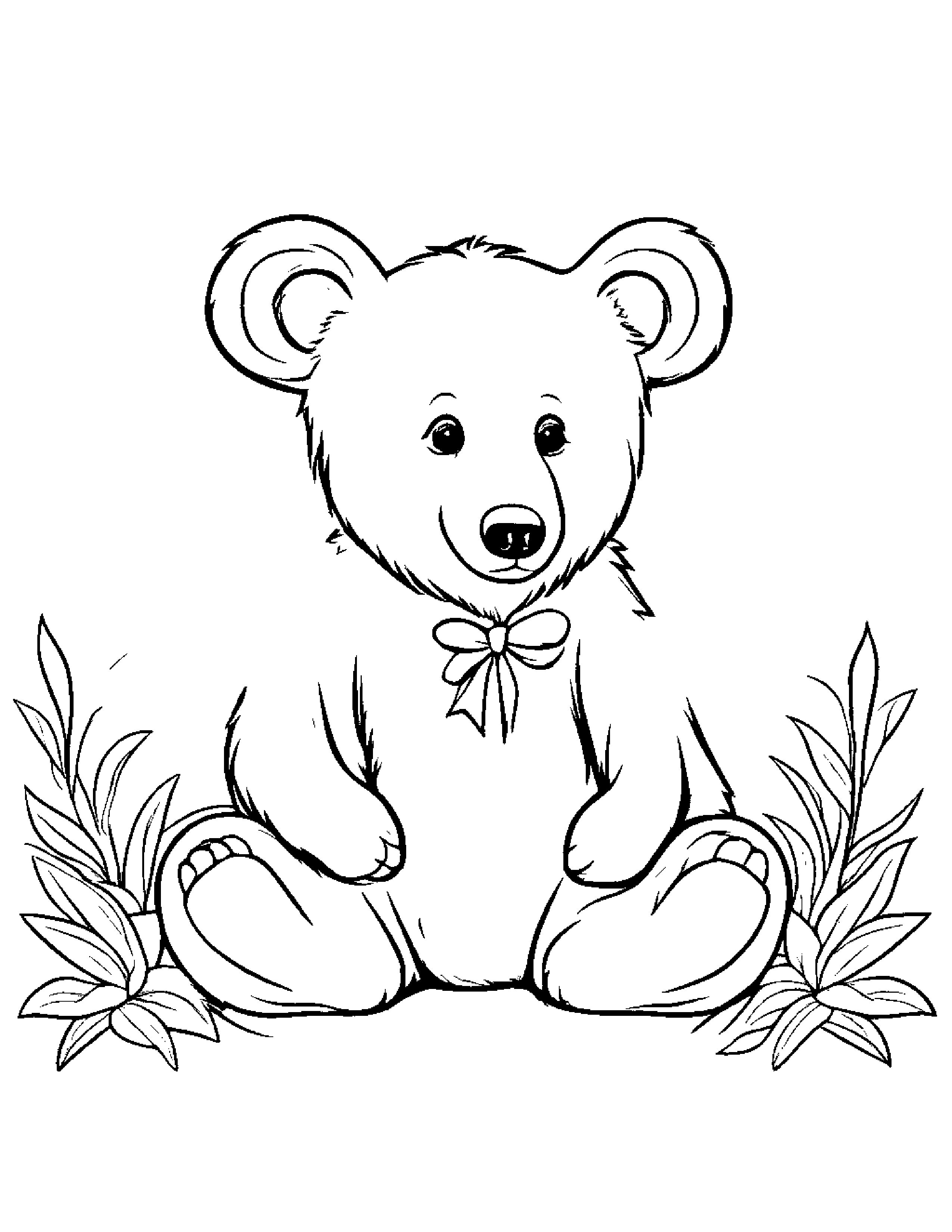 Bear Cub With A Tiny Bow #3 Coloring Page (Free Printable PDF)