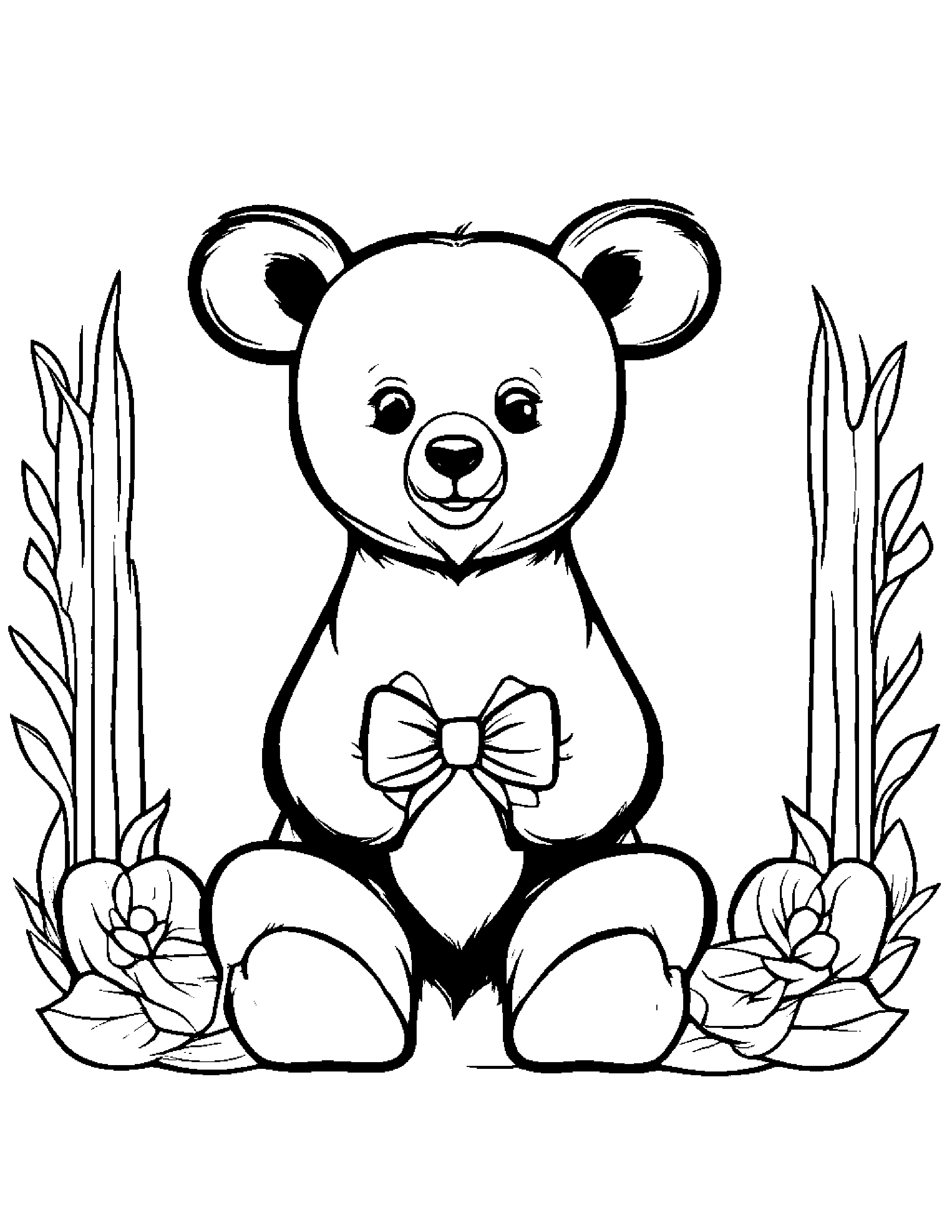 Bear Cub With A Tiny Bow Coloring Page (Free Printable PDF)