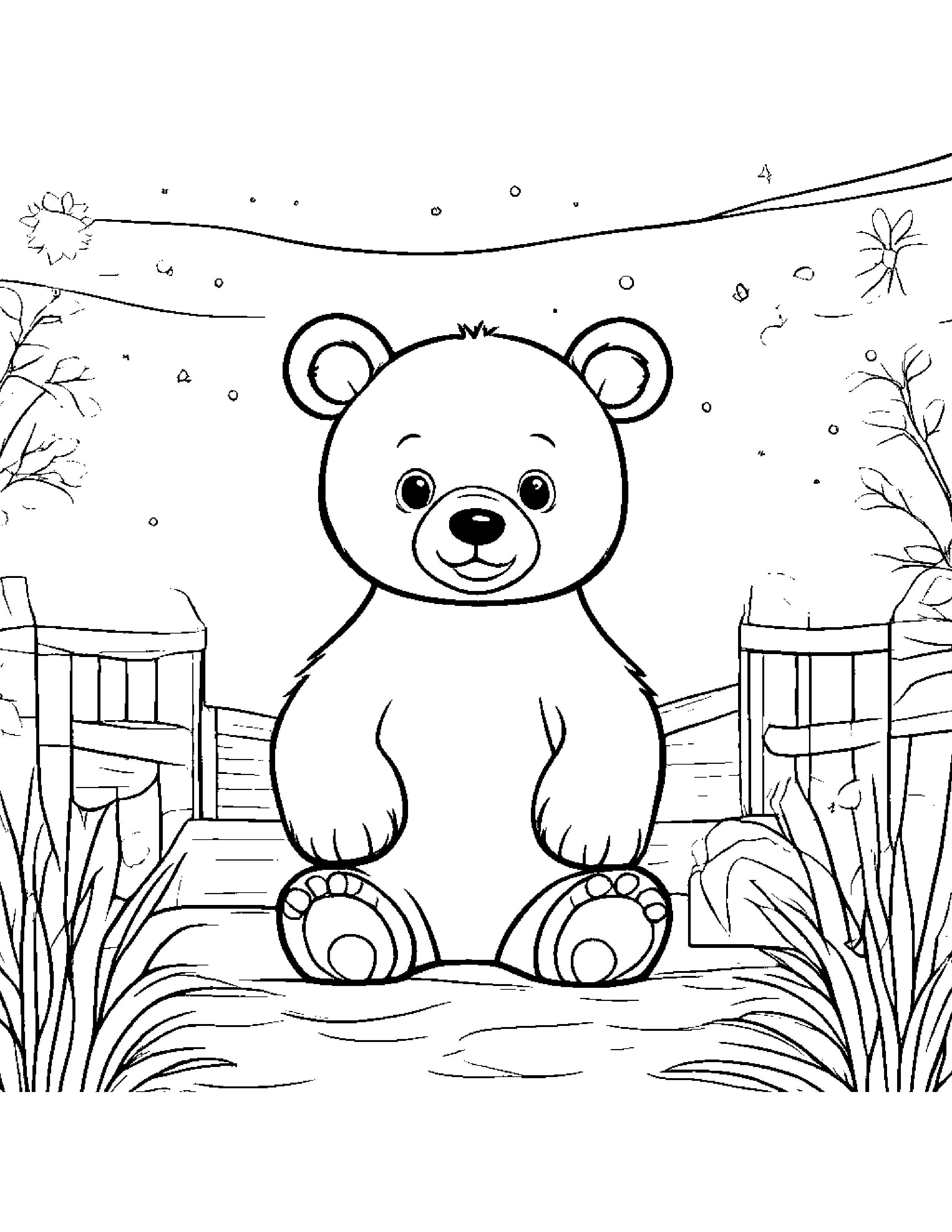 Bear Cub With Sparkles At The Playground #2 Coloring Page (Free Printable PDF)