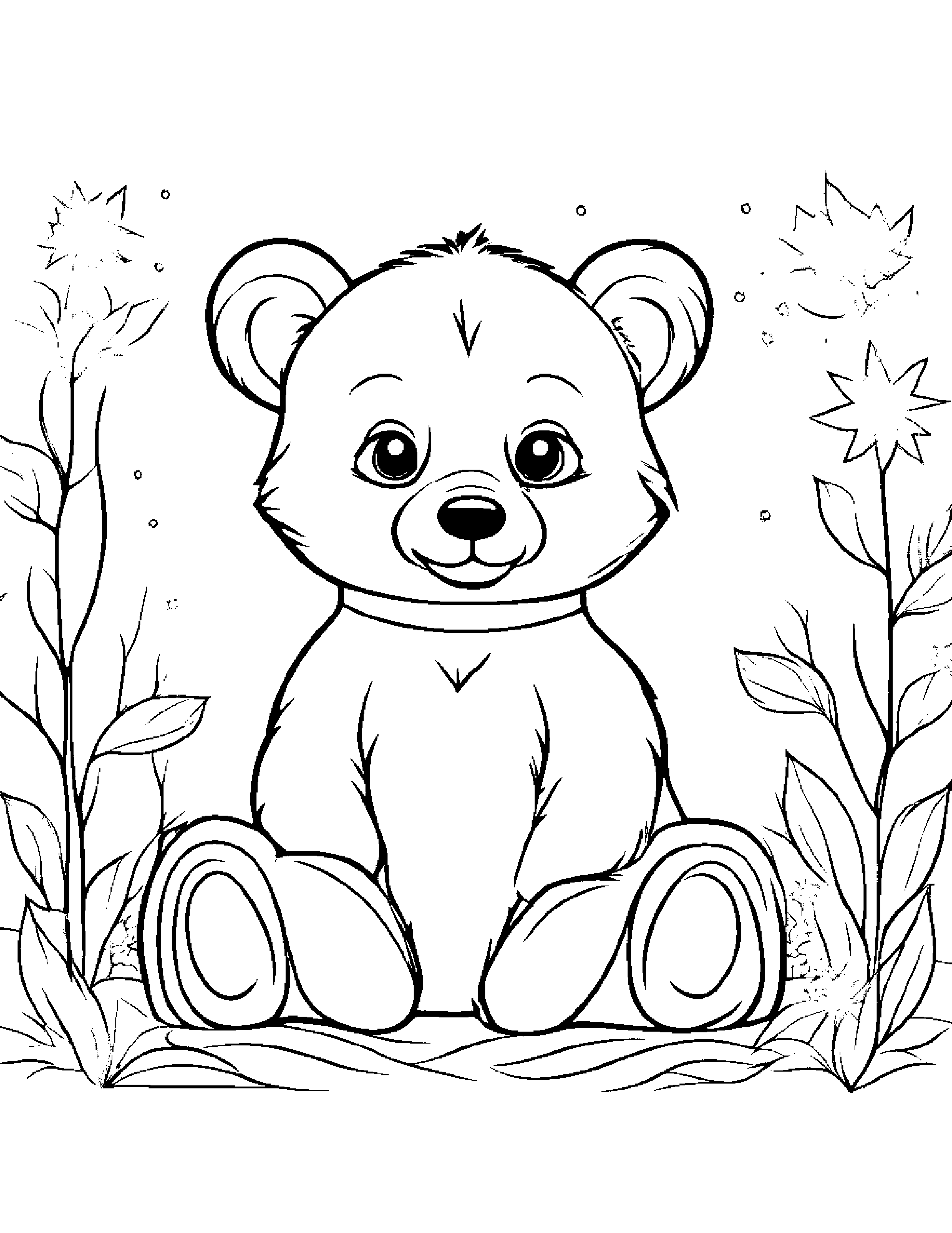 Bear Cub With Sparkles Coloring Page (Free Printable PDF)