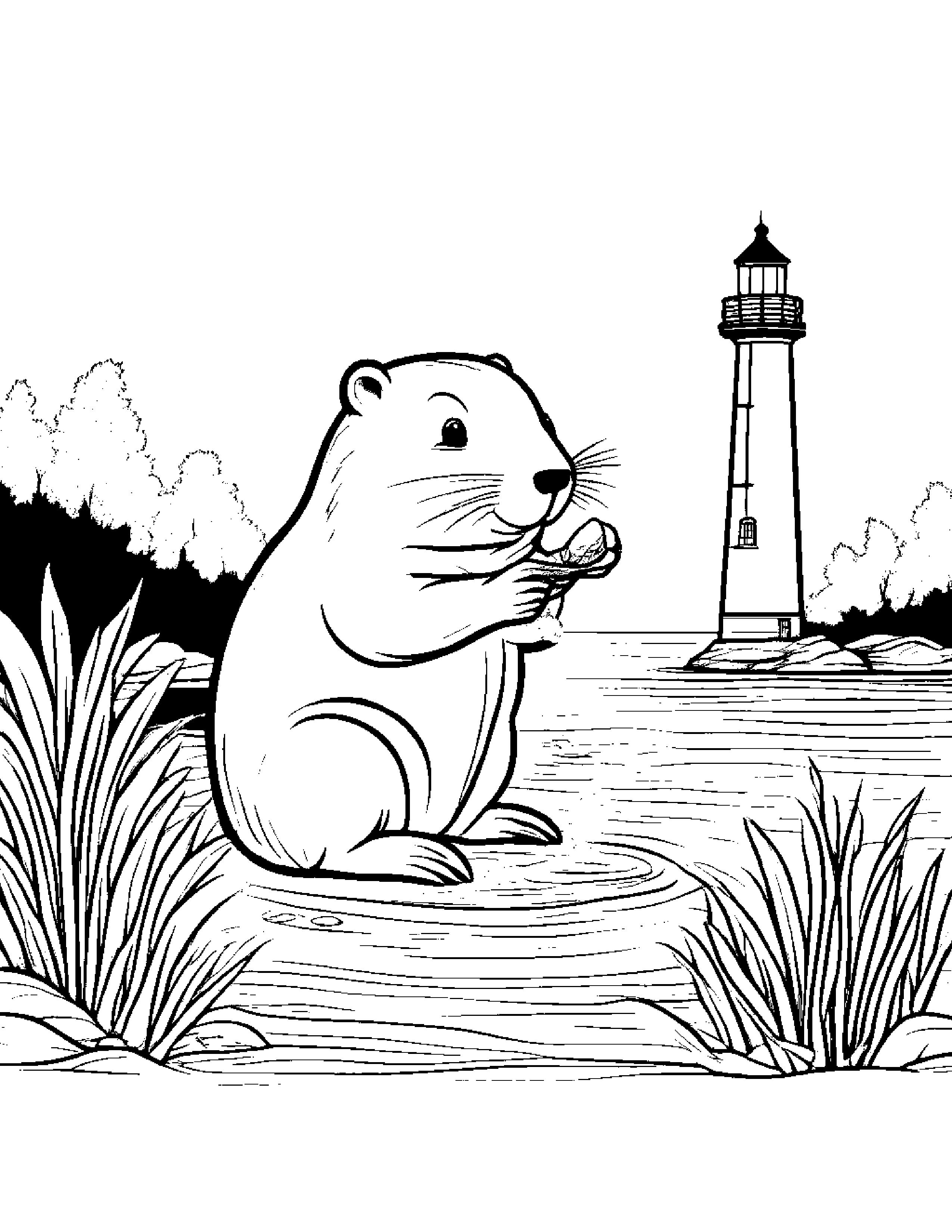Beaver Planting A Seed Near A Lighthouse #5 Coloring Page (Free Printable PDF)