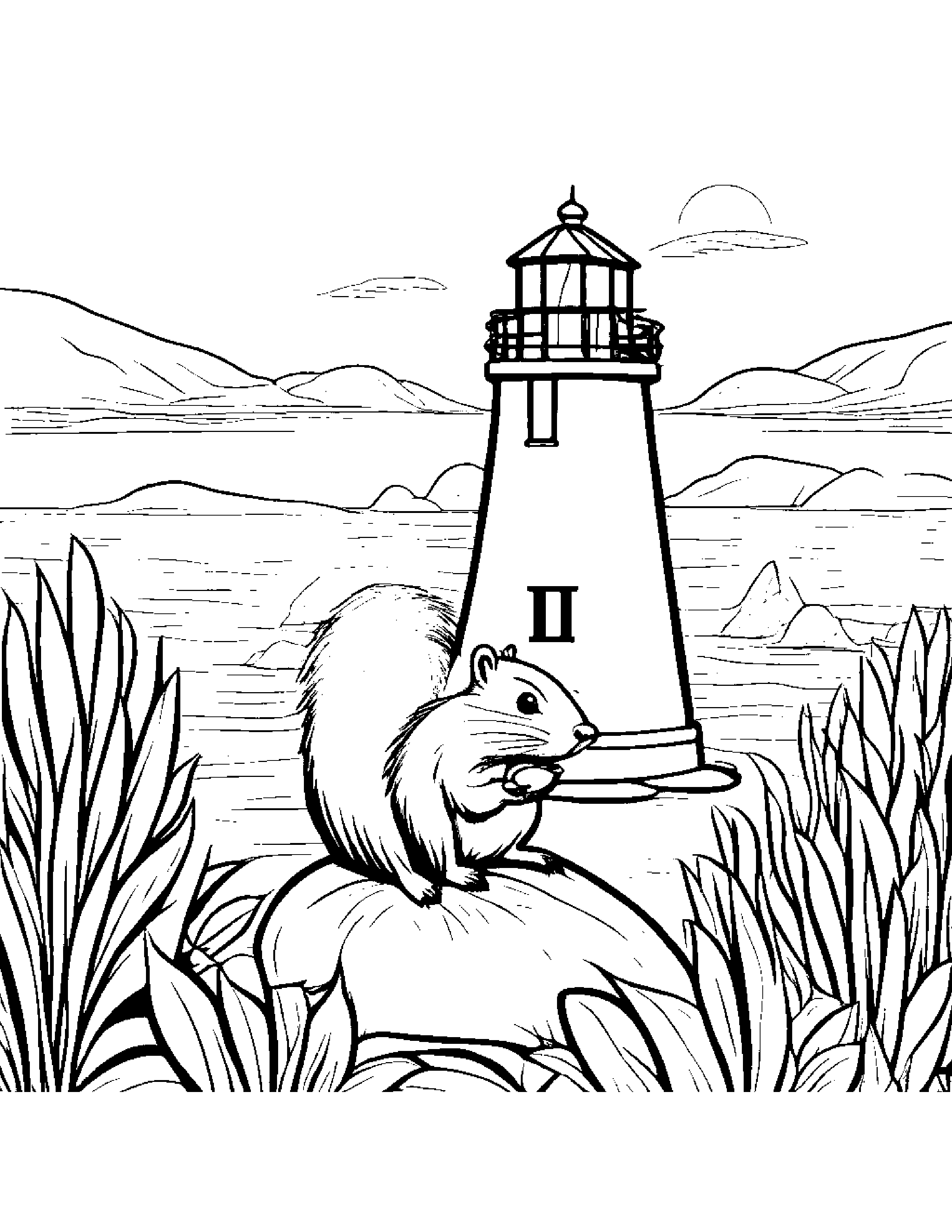 Beaver Planting A Seed Near A Lighthouse Coloring Page (Free Printable PDF)