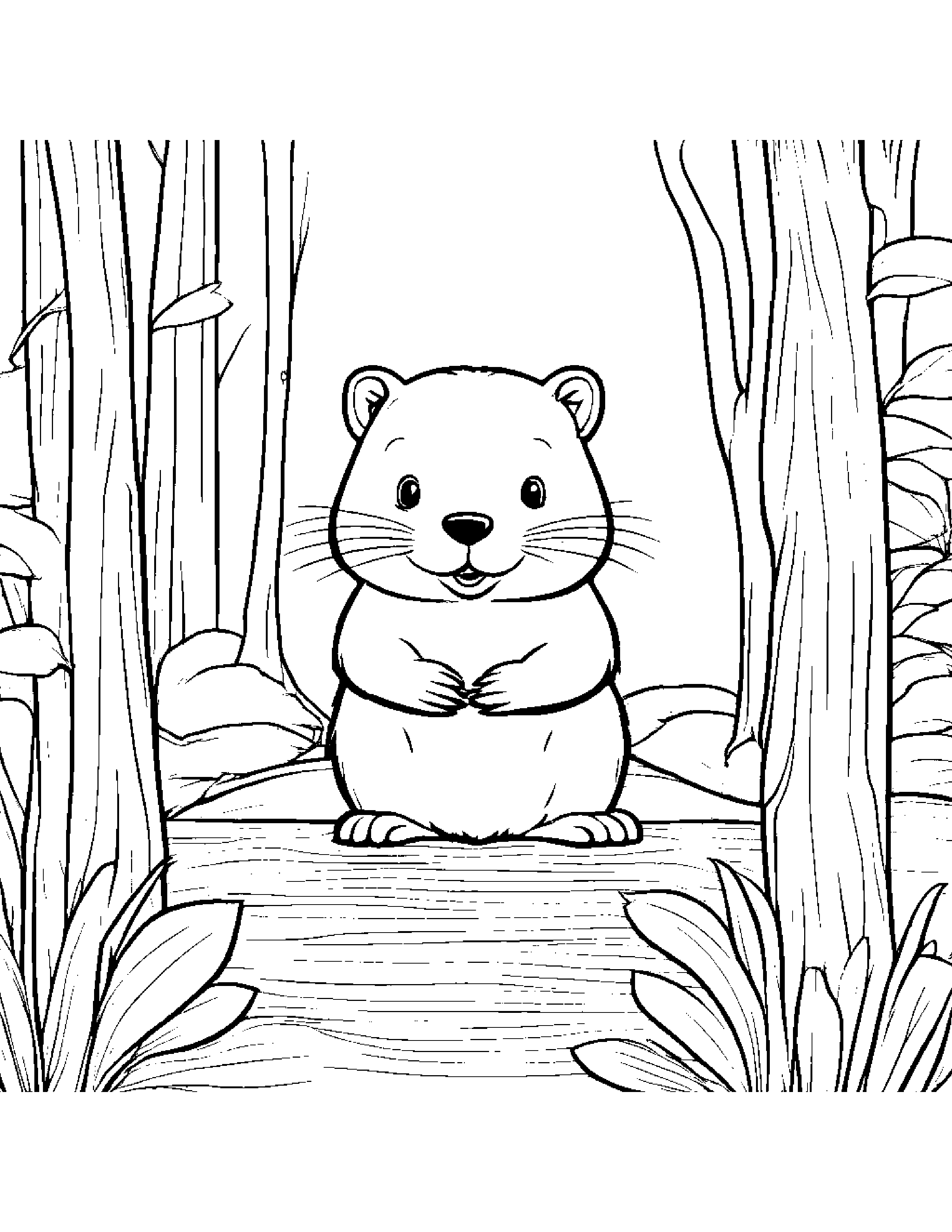 Beaver Playing Peekaboo #2 Coloring Page (Free Printable PDF)