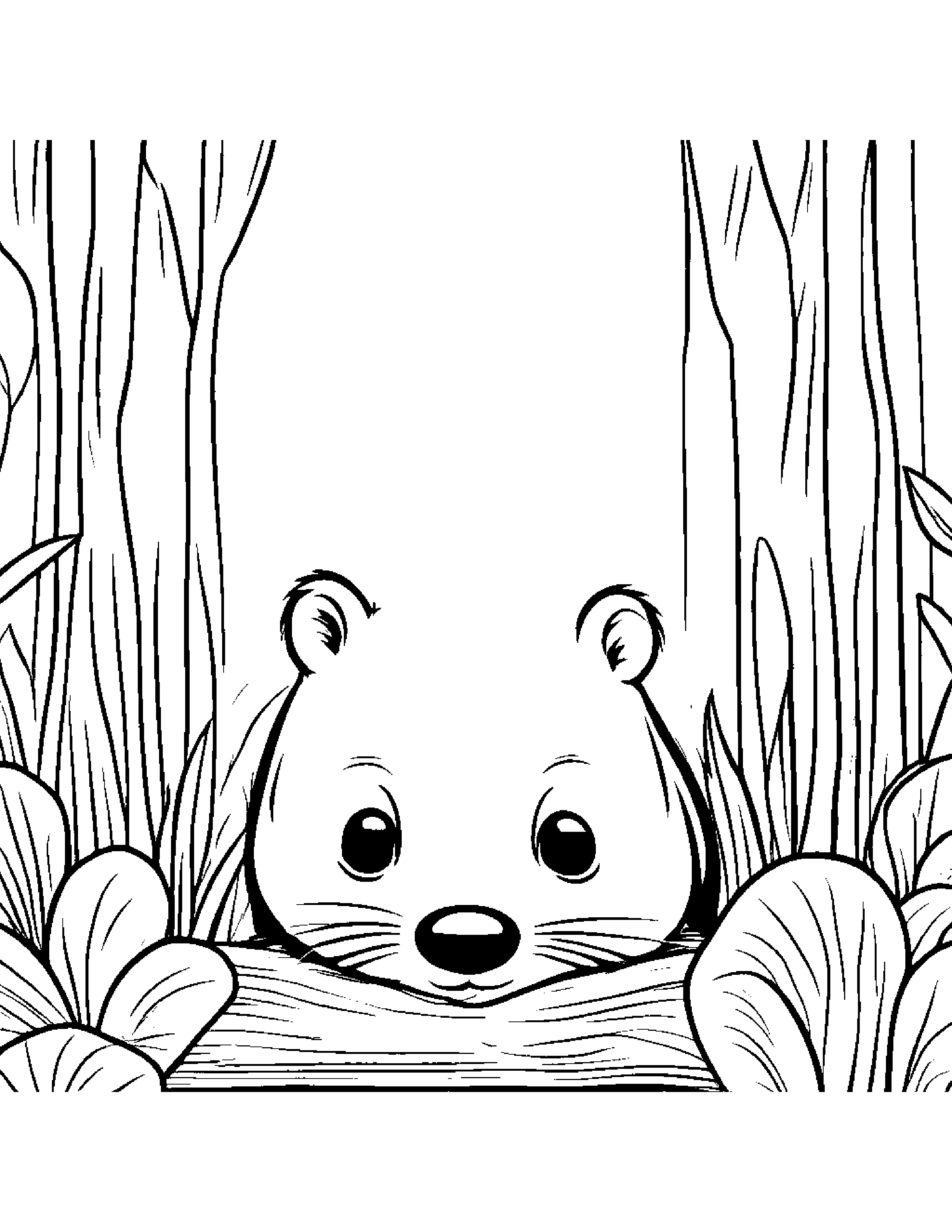 Beaver Playing Peekaboo Coloring Page (Free Printable PDF)