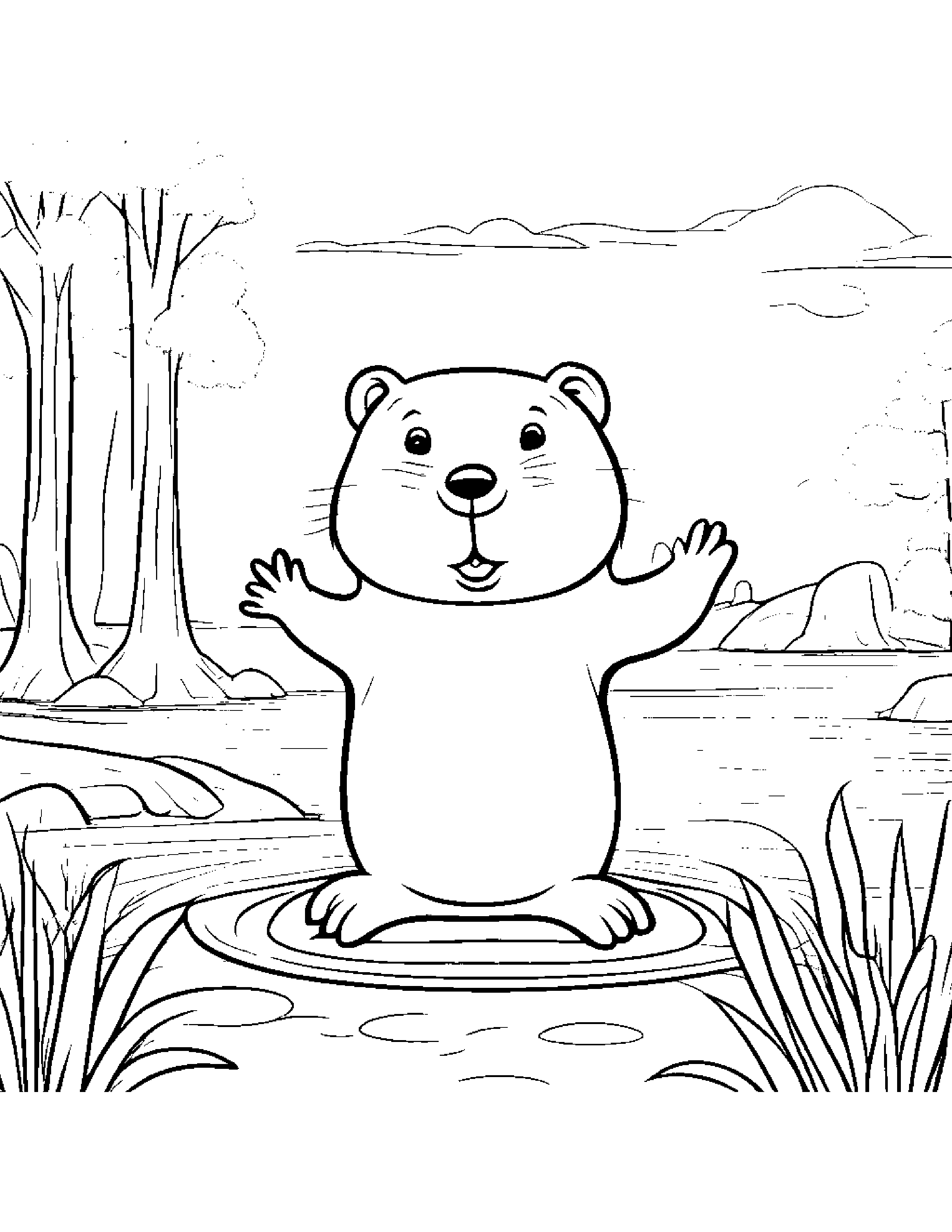Beaver Waving At The Playground #2 Coloring Page (Free Printable PDF)
