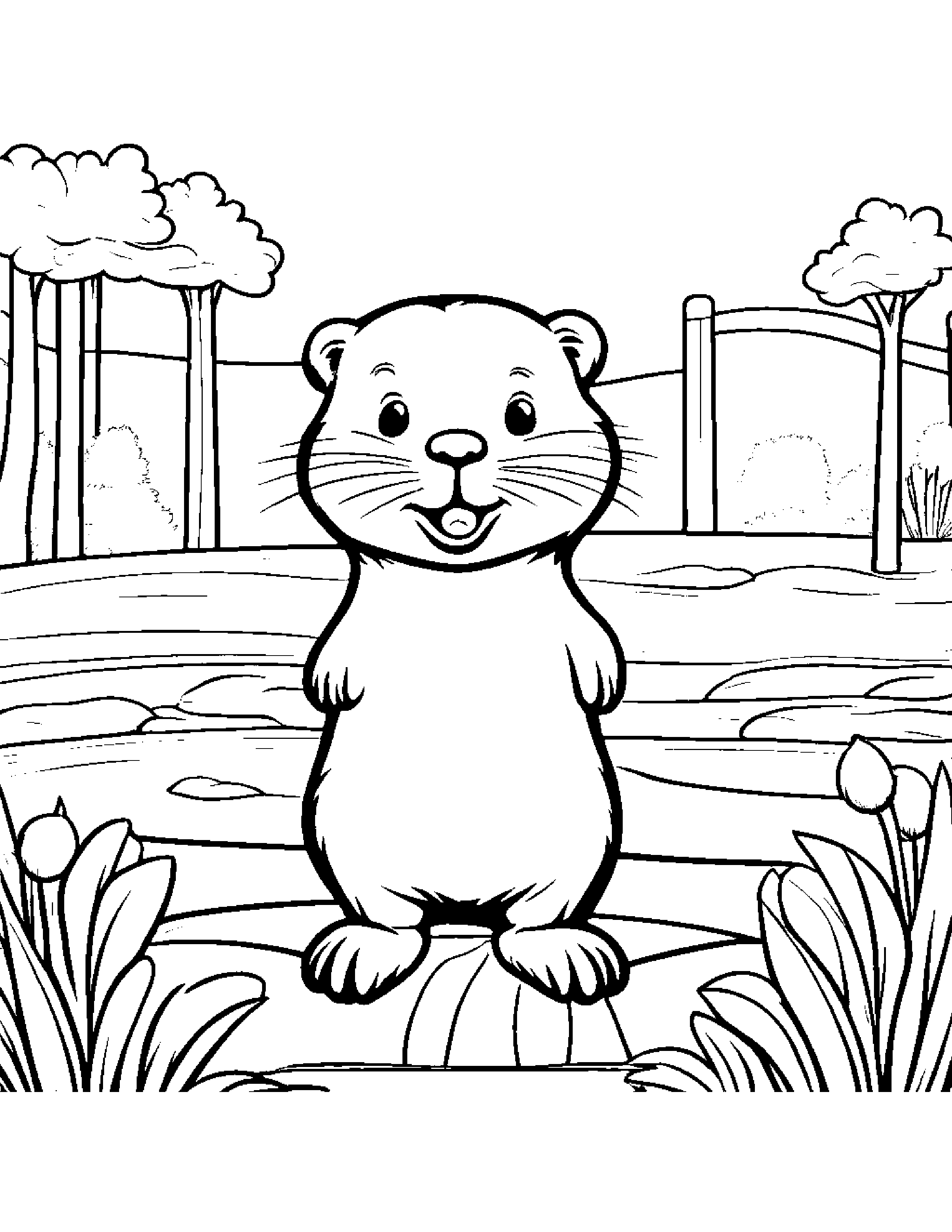 Beaver Waving At The Playground Coloring Page (Free Printable PDF)