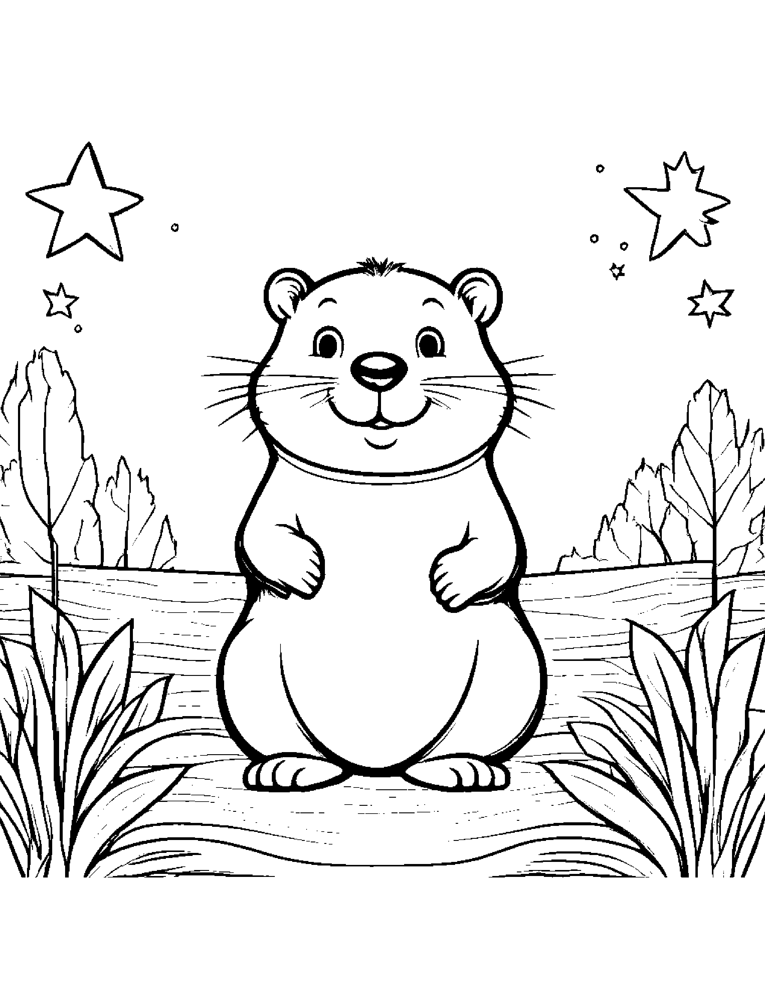 Beaver With A Friendly Star Coloring Page (Free Printable PDF)