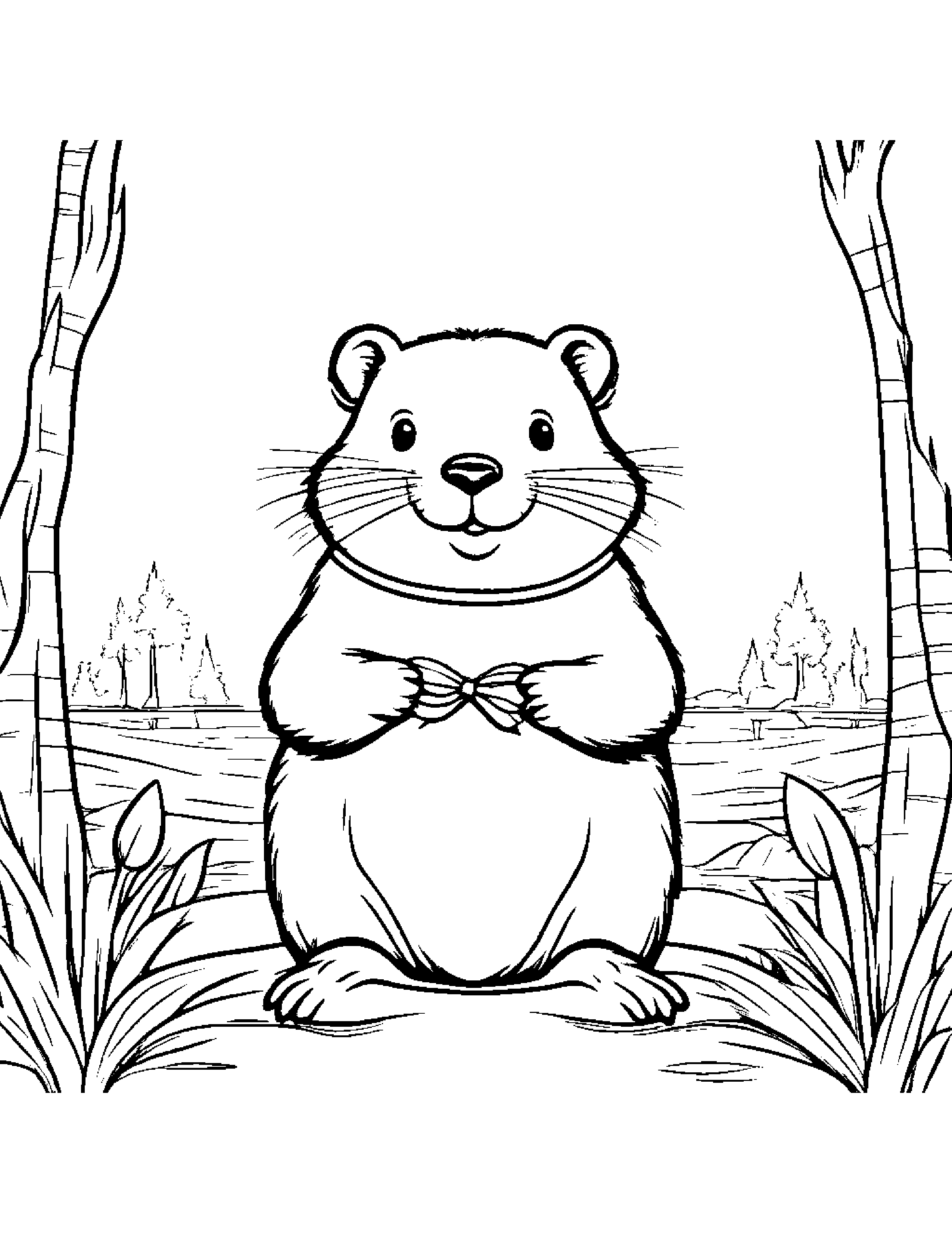 Beaver With A Ribbon Coloring Page (Free Printable PDF)