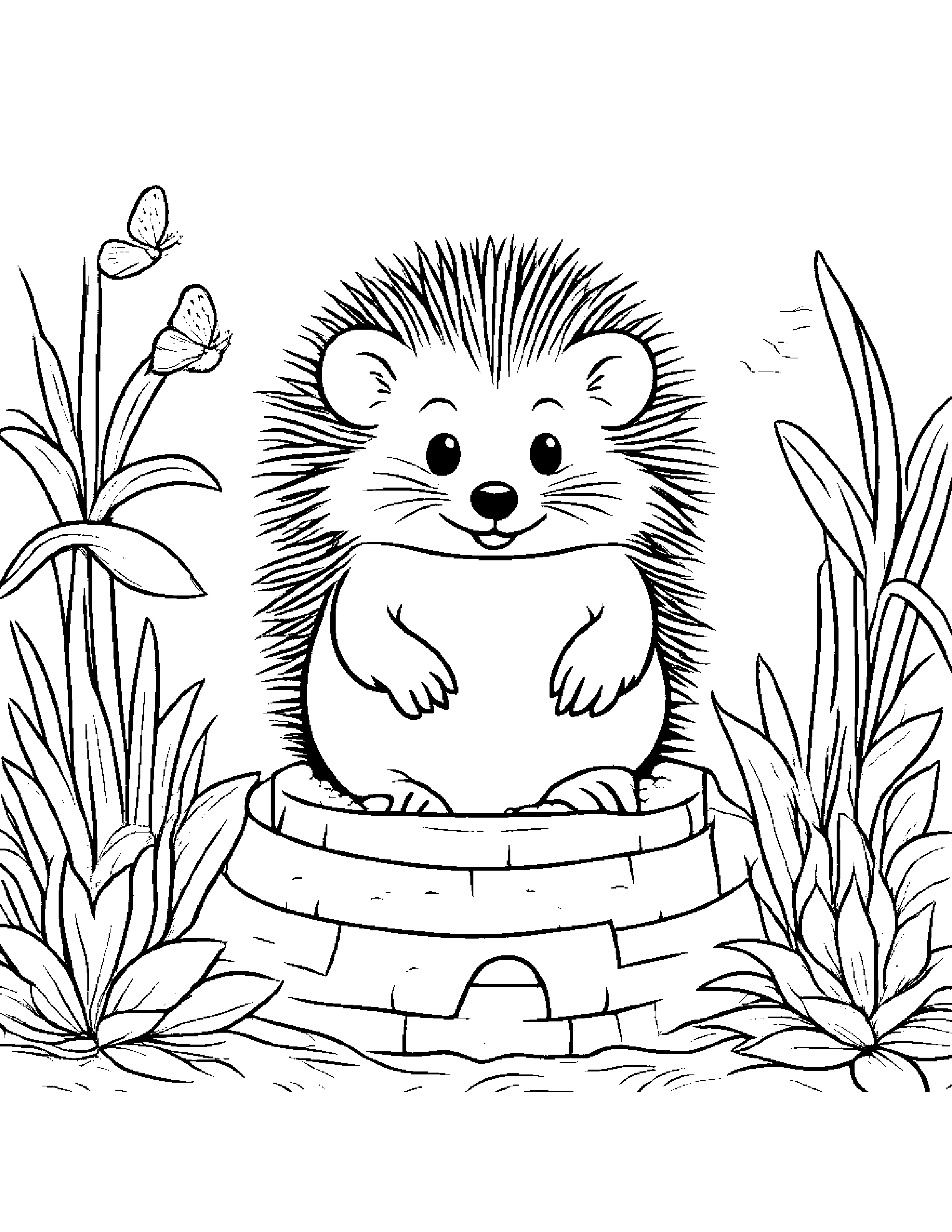 Brave Hedgehog Building A Sandcastle In A Cozy Garden Coloring Page (Free Printable PDF)