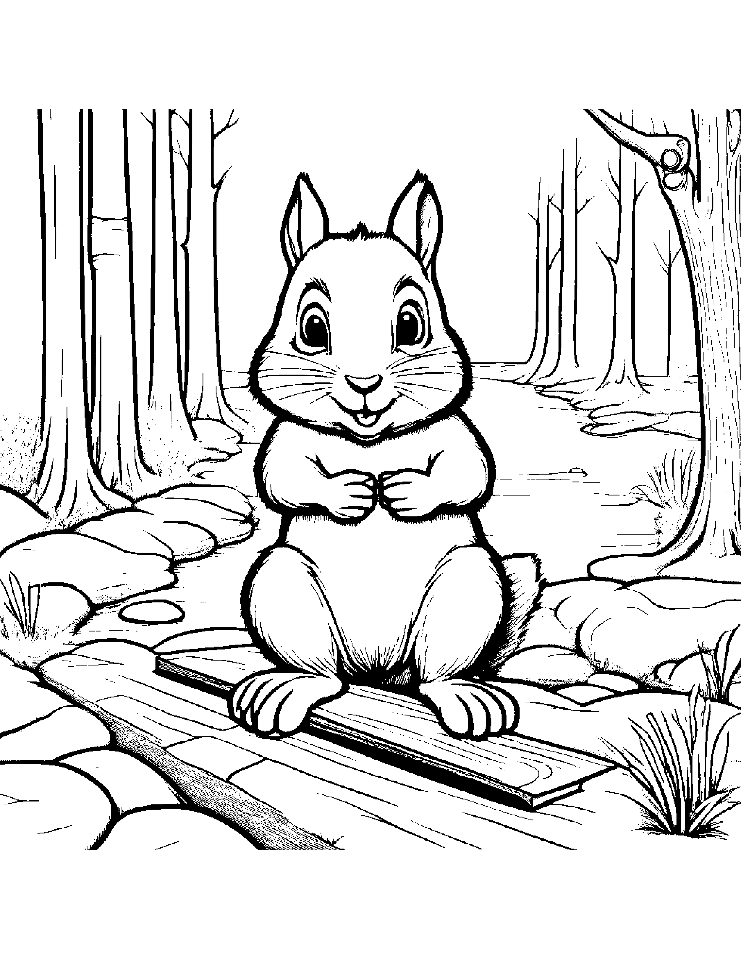 Brave Squirrel Playing Hopscotch Near A Gentle Stream #3 Coloring Page (Free Printable PDF)