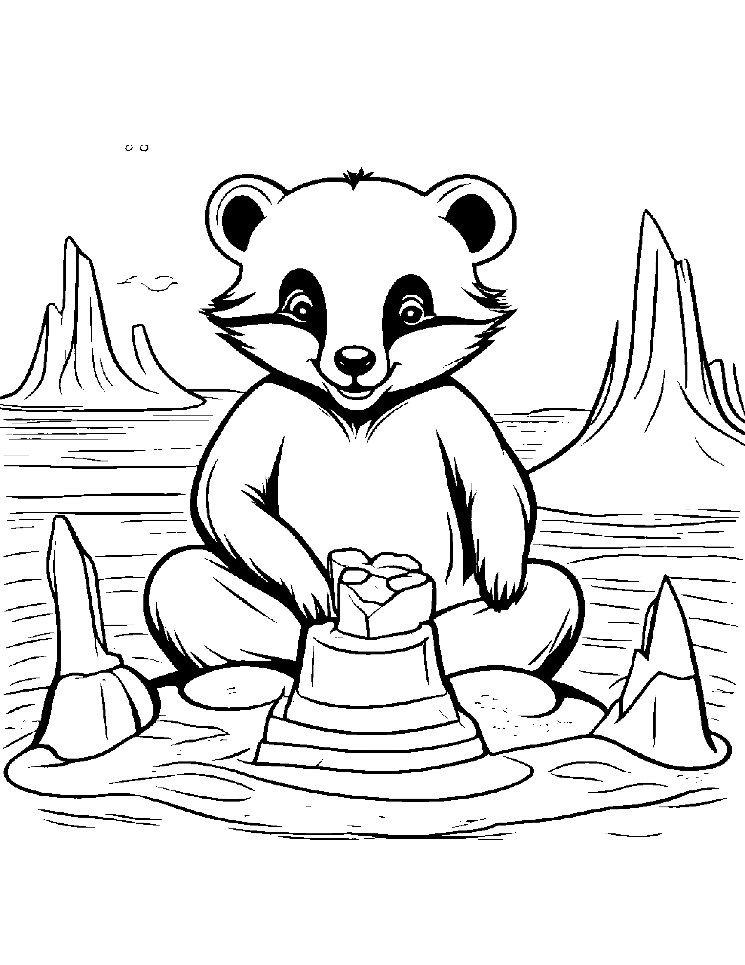 Bright Badger Building A Sandcastle #2 Coloring Page (Free Printable PDF)