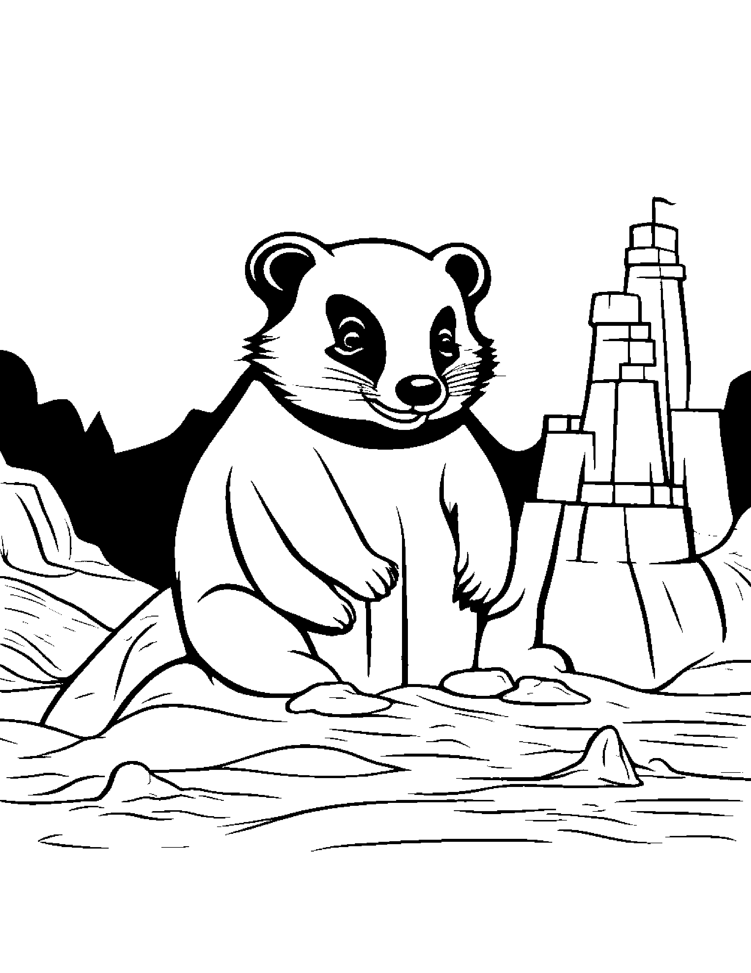 Bright Badger Building A Sandcastle #3 Coloring Page (Free Printable PDF)
