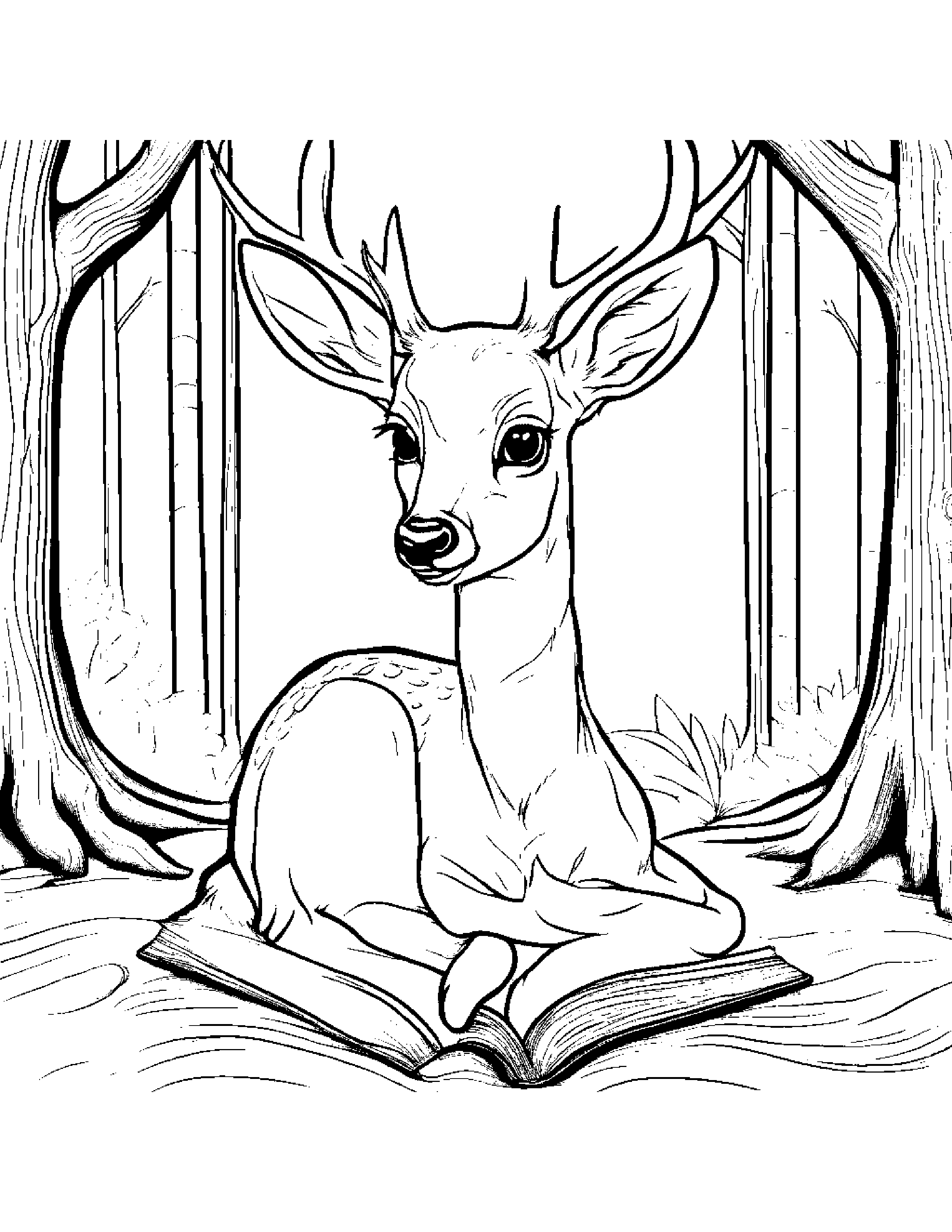 Bright Deer Fawn Reading A Storybook By A Reading Nook #4 Coloring Page (Free Printable PDF)