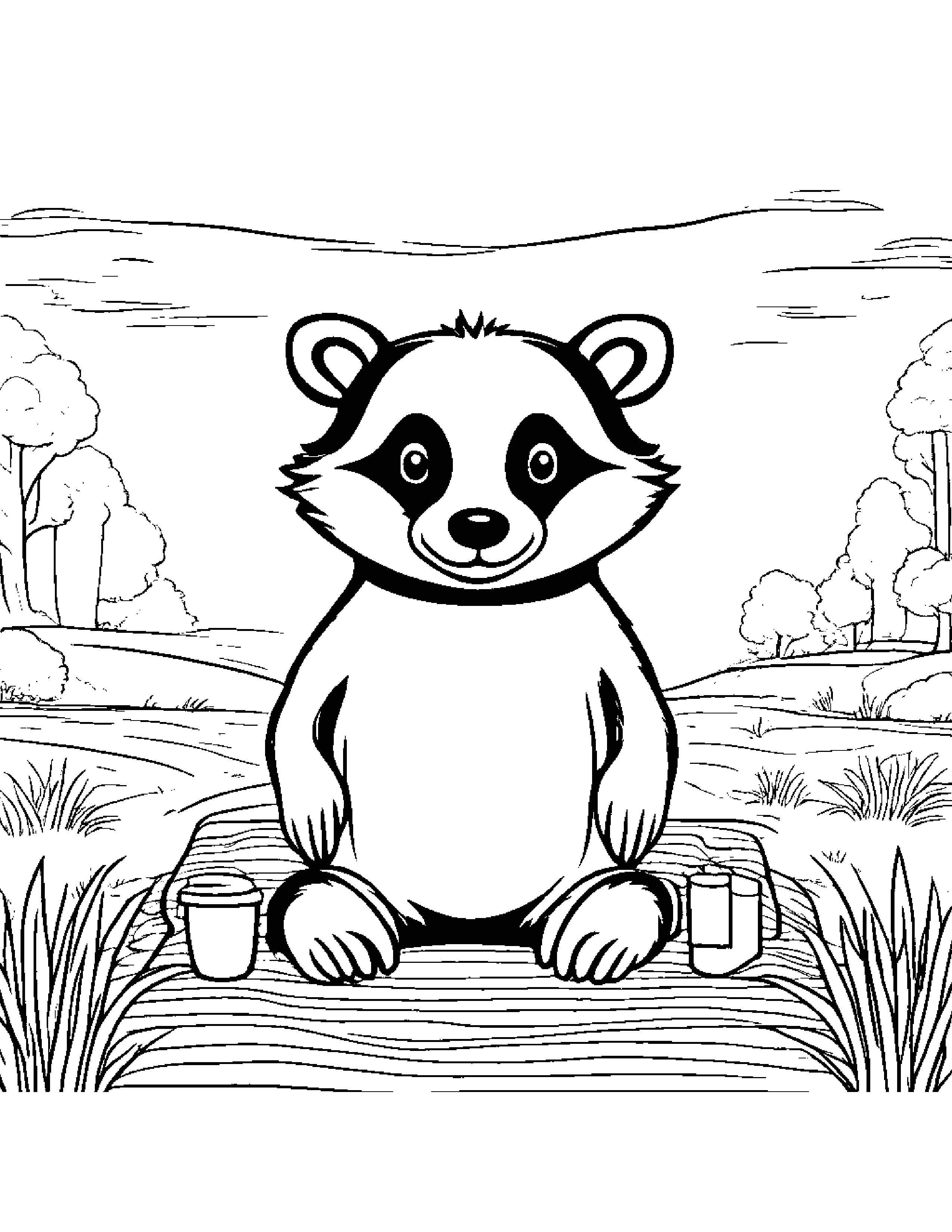 Bubbly Badger Smiling On A Picnic Blanket #2 Coloring Page (Free Printable PDF)
