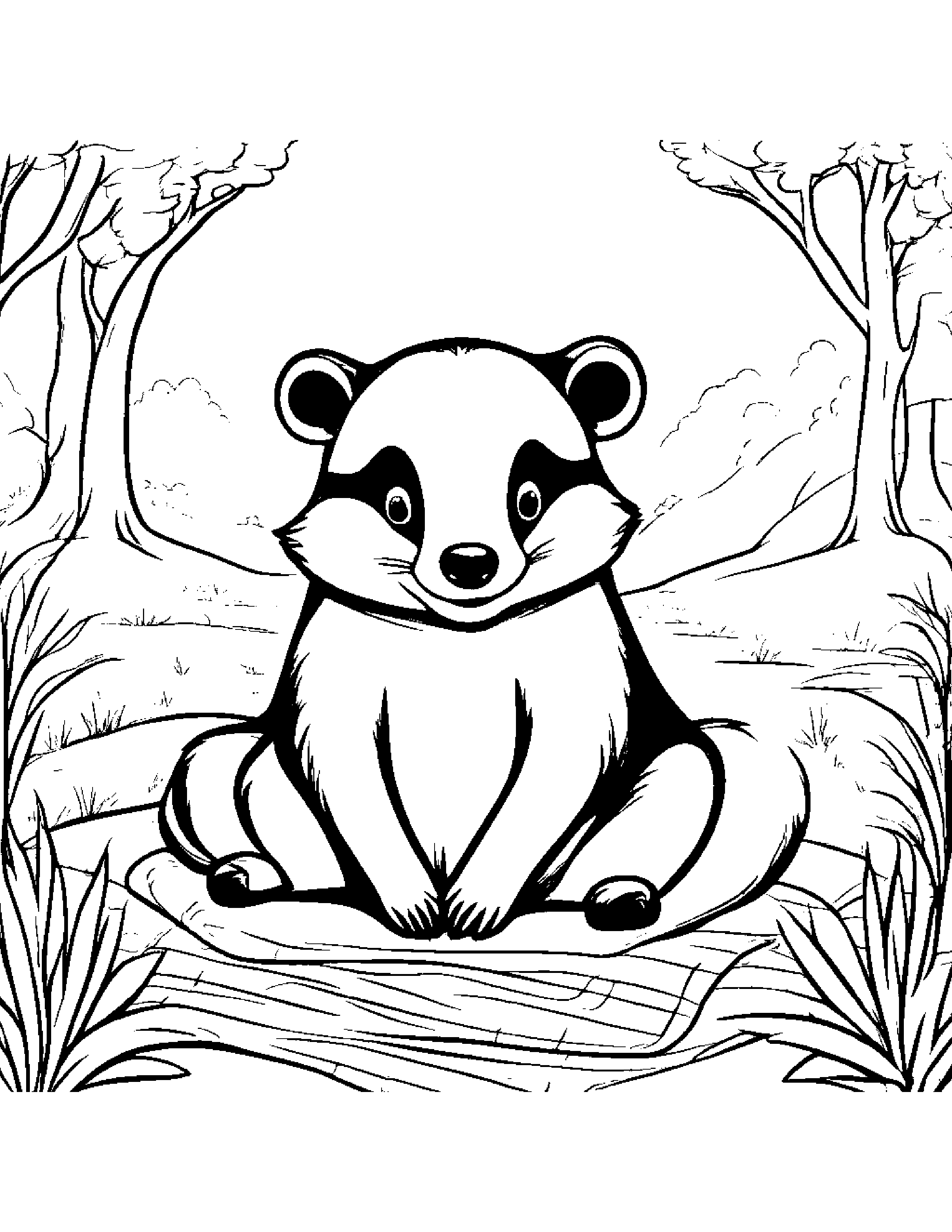 Bubbly Badger Smiling On A Picnic Blanket #3 Coloring Page (Free Printable PDF)