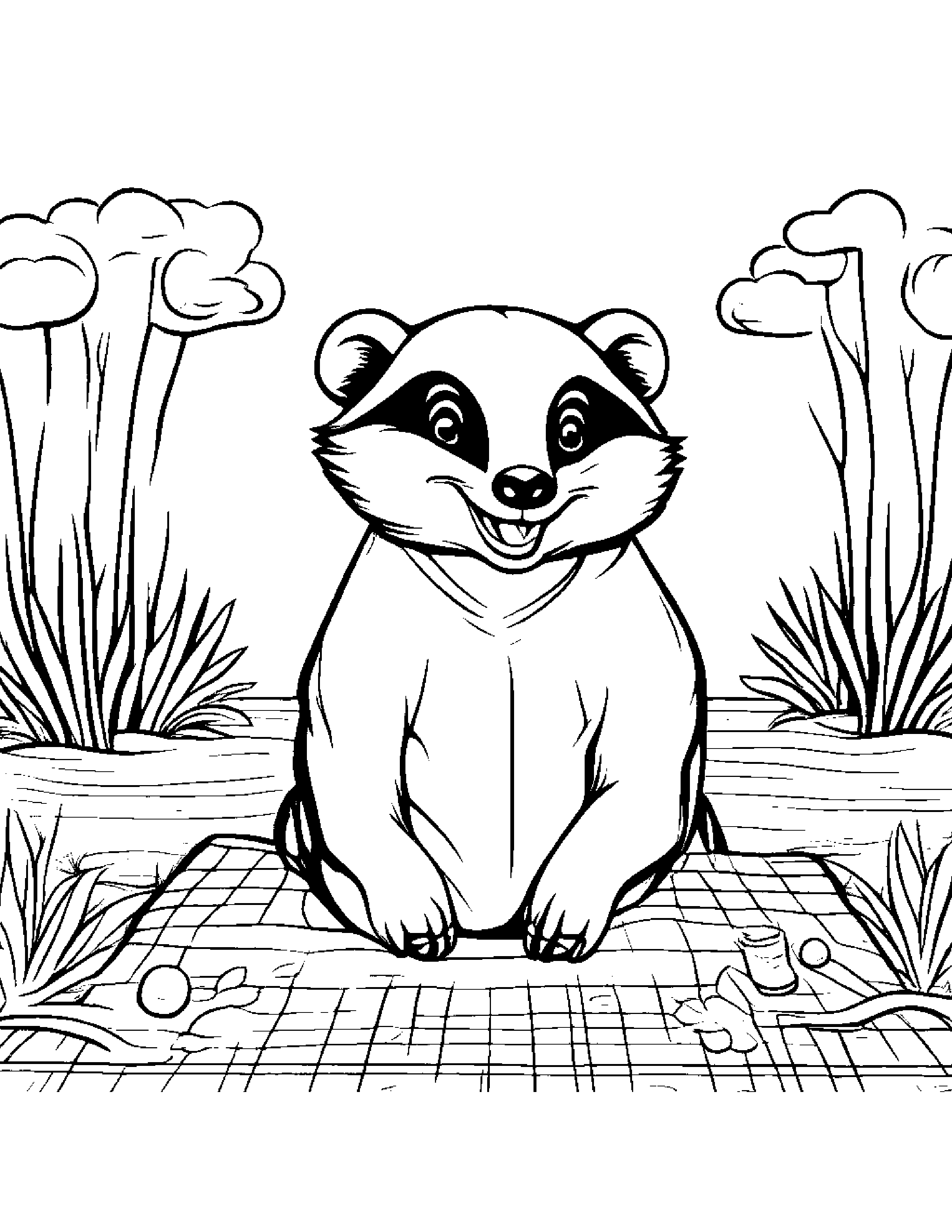 Bubbly Badger Smiling On A Picnic Blanket #4 Coloring Page (Free Printable PDF)