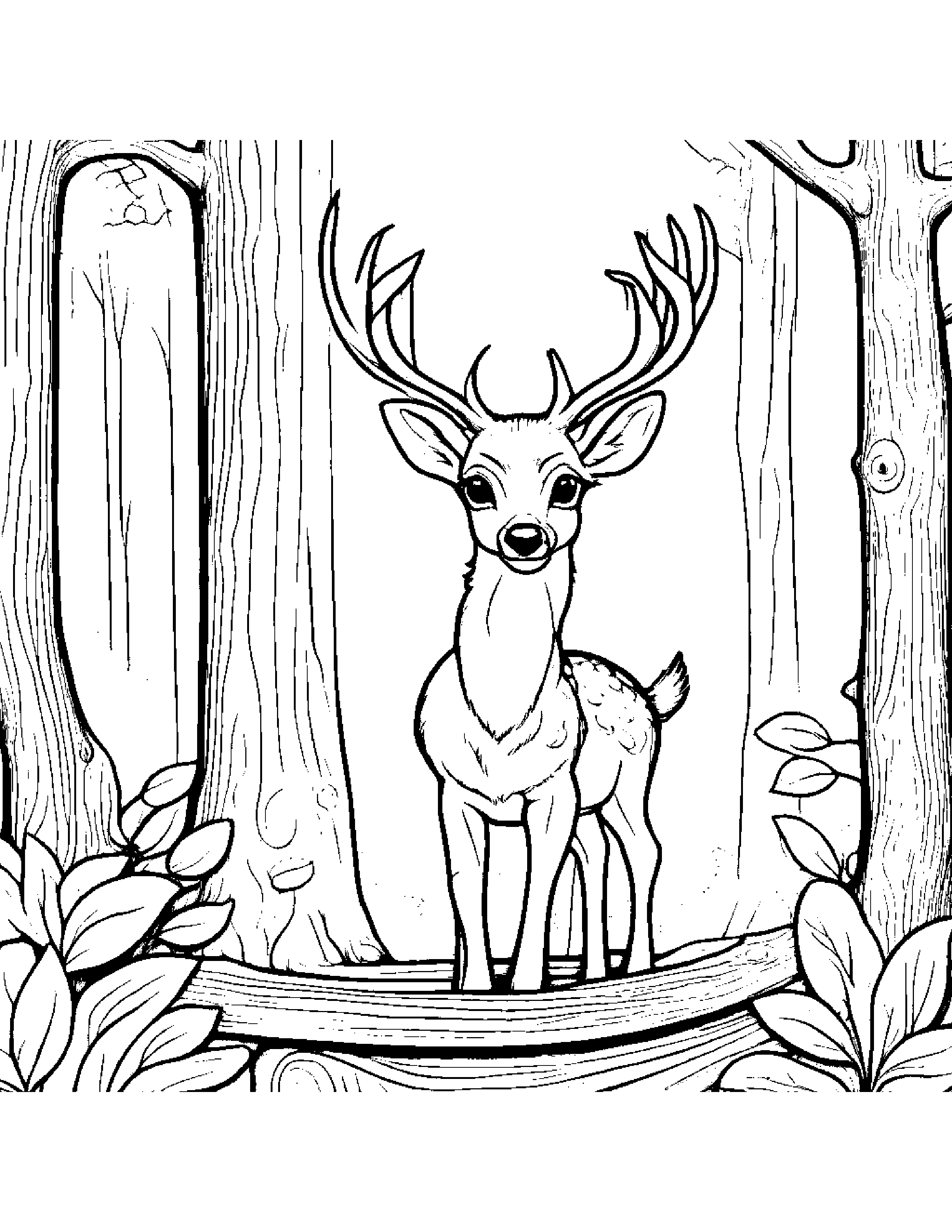 Bubbly Deer Fawn In A Treehouse #3 Coloring Page (Free Printable PDF)
