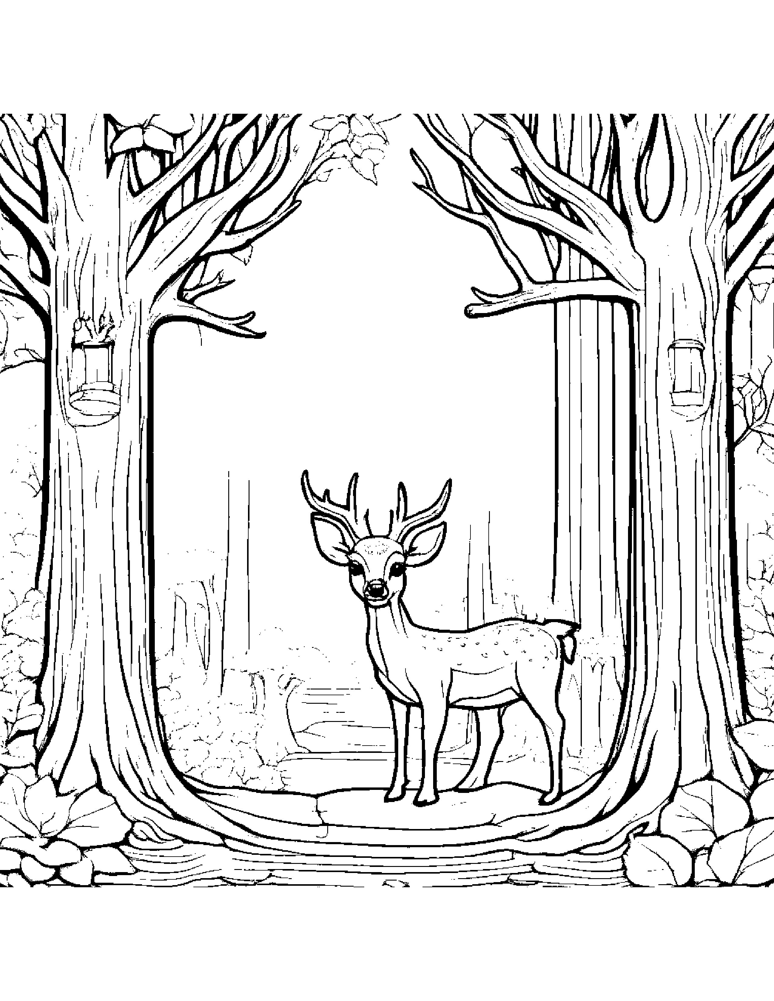 Bubbly Deer Fawn In A Treehouse Coloring Page (Free Printable PDF)