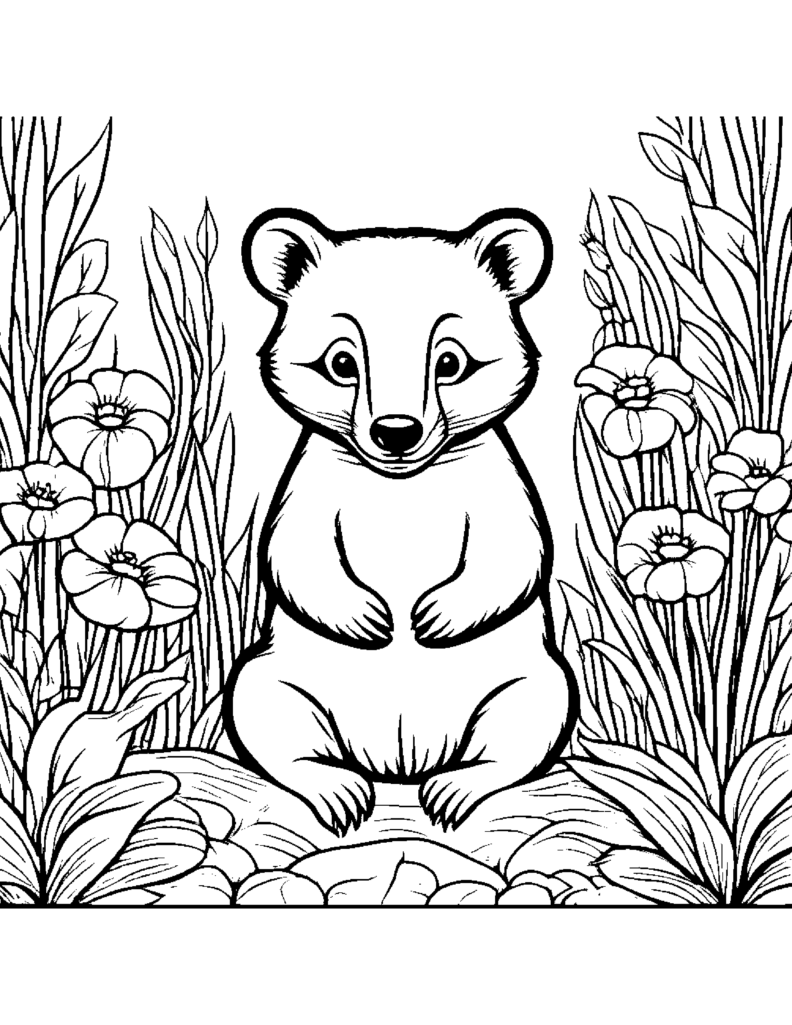 Cheerful Badger In A Cozy Garden #2 Coloring Page (Free Printable PDF)