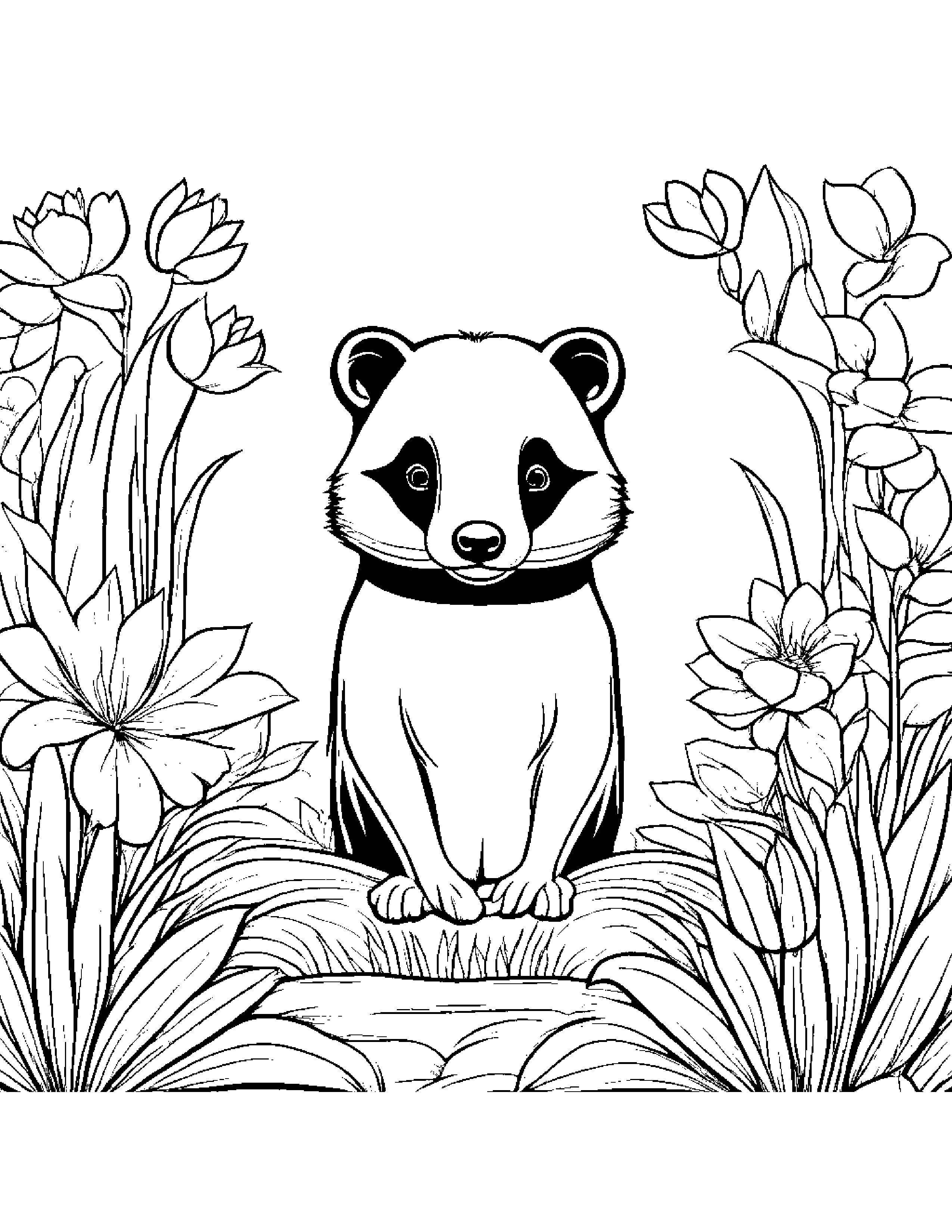 Cheerful Badger In A Cozy Garden #3 Coloring Page (Free Printable PDF)