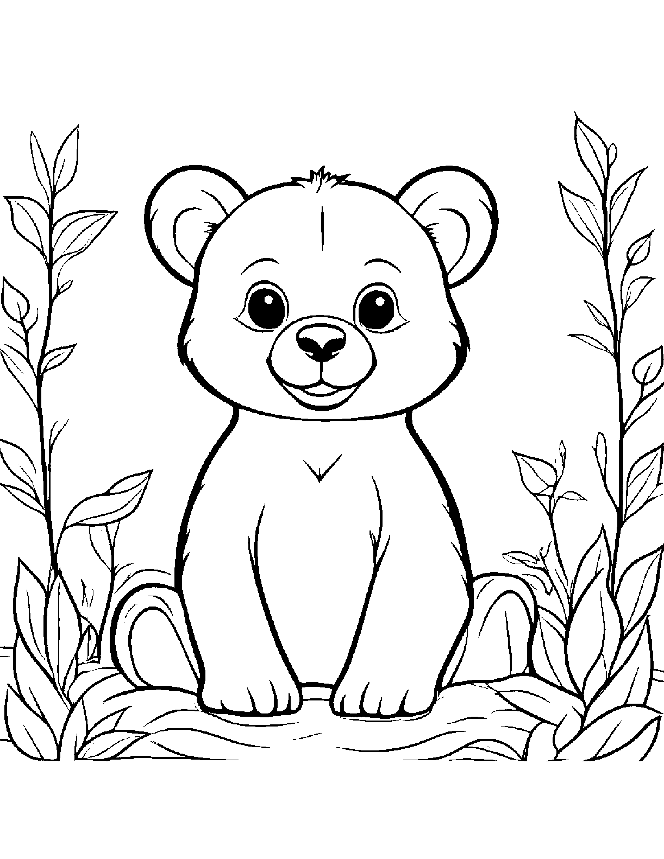 Cheerful Bear Cub #2 Coloring Page (Free Printable PDF)