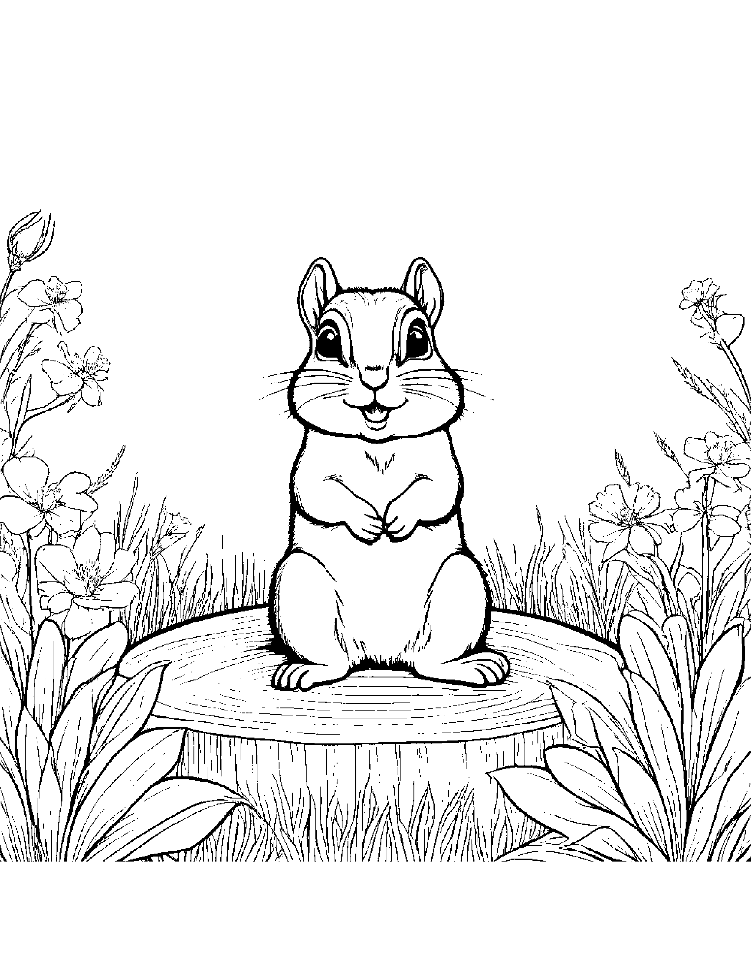 Chipmunk Playing Pat-A-Cake In A Sunny Meadow #2 Coloring Page (Free Printable PDF)