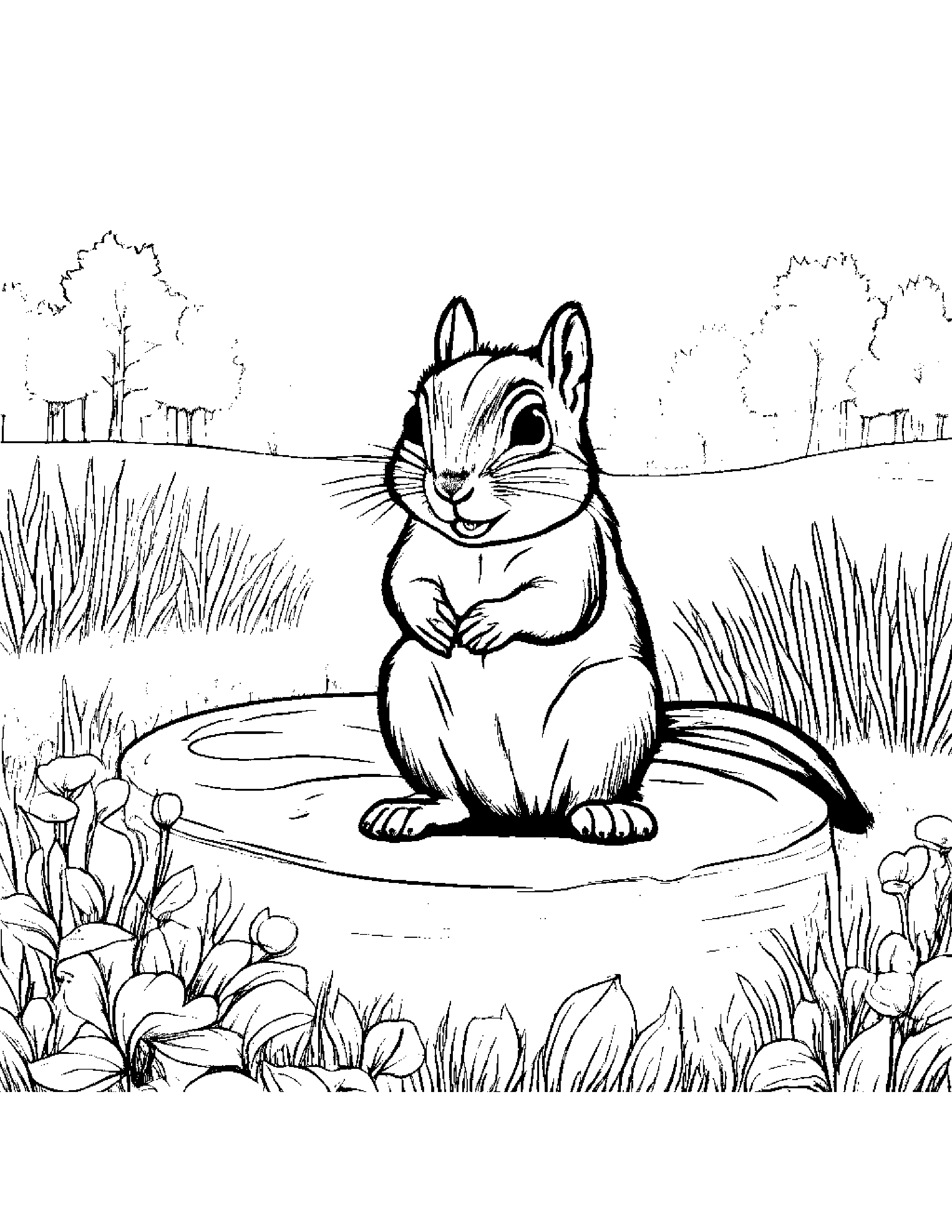 Chipmunk Playing Pat-A-Cake In A Sunny Meadow #3 Coloring Page (Free Printable PDF)