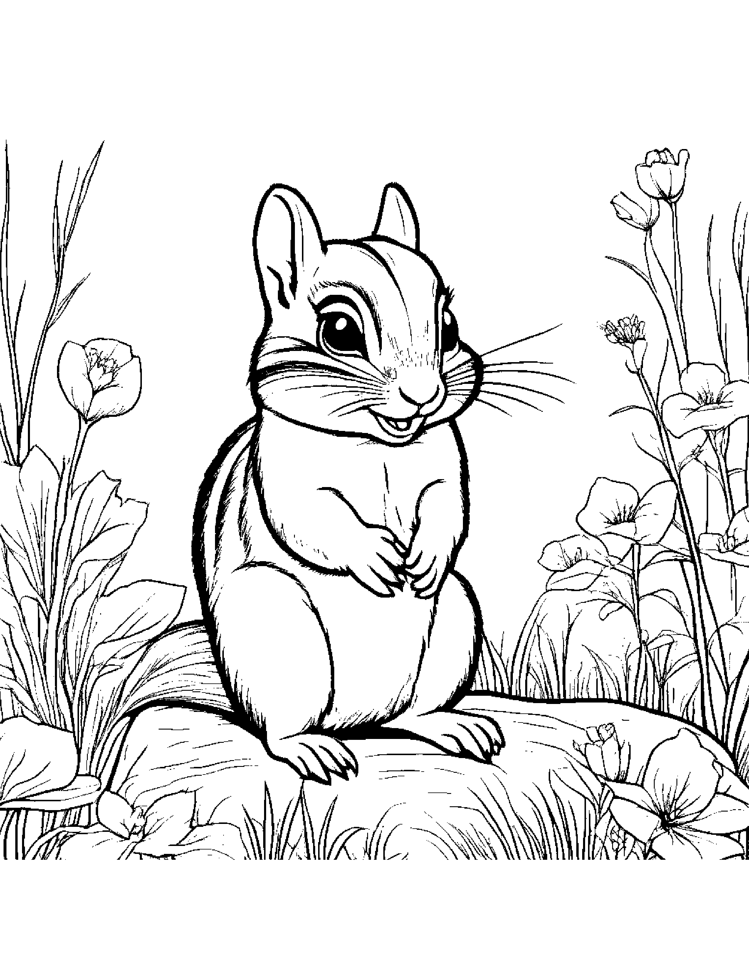 Chipmunk Playing Pat-A-Cake In A Sunny Meadow #4 Coloring Page (Free Printable PDF)