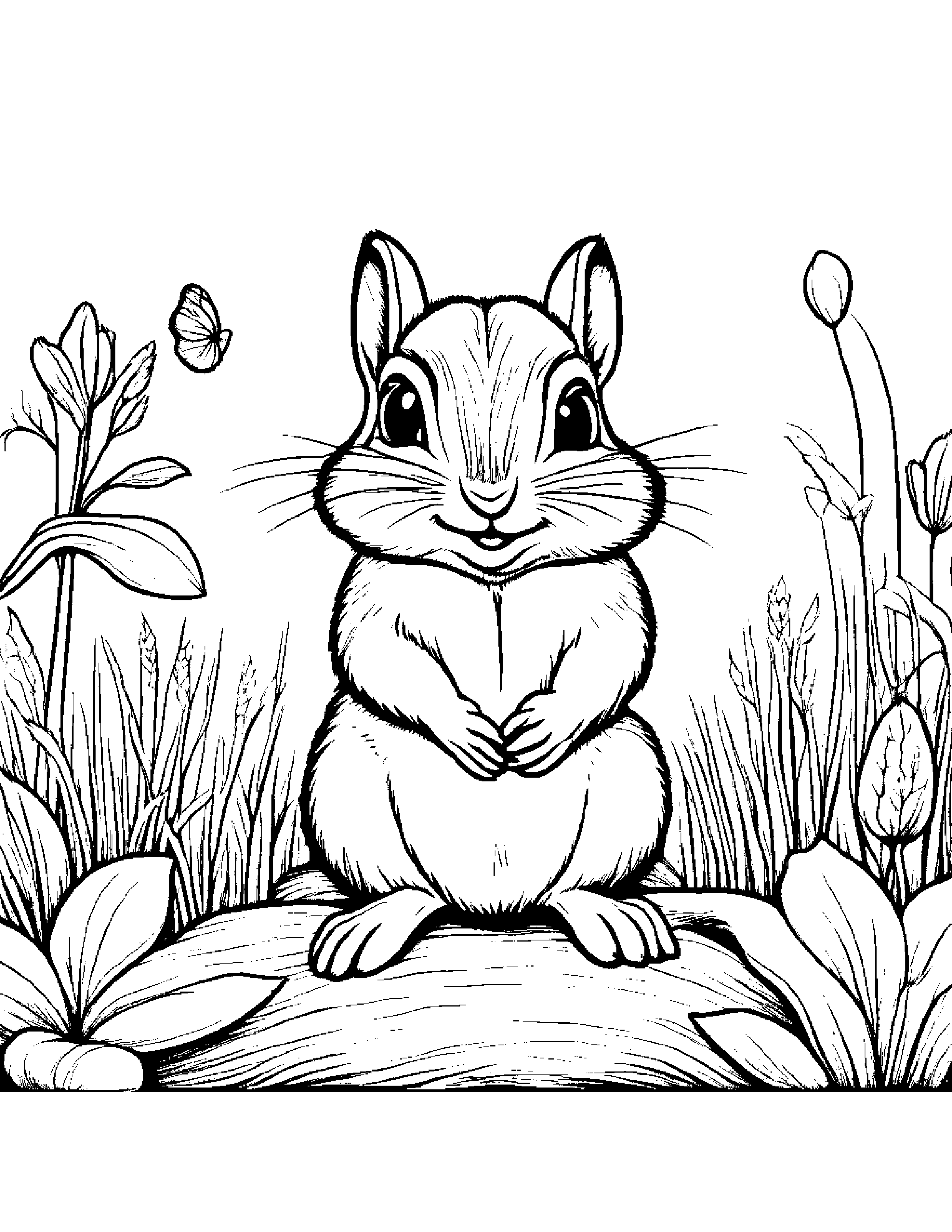 Chipmunk Playing Pat-A-Cake In A Sunny Meadow Coloring Page (Free Printable PDF)