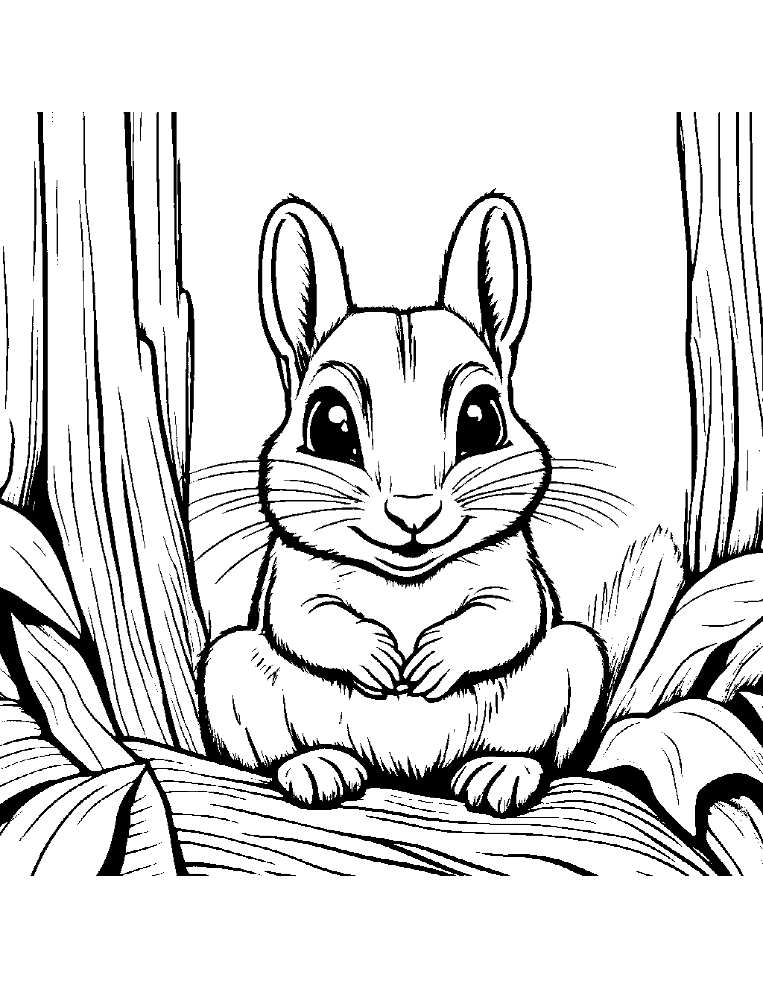Chipmunk Playing Peekaboo #3 Coloring Page (Free Printable PDF)