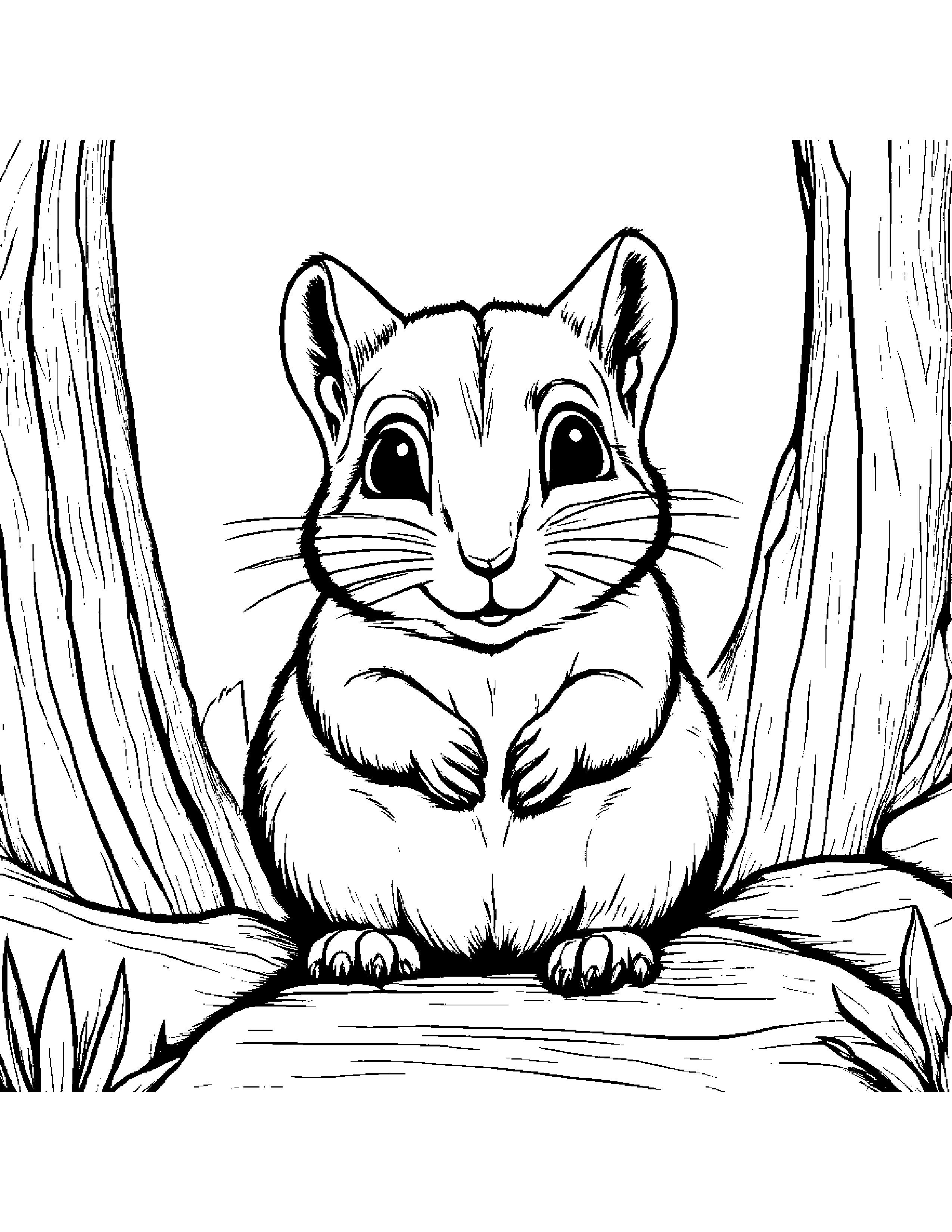 Chipmunk Playing Peekaboo Coloring Page (Free Printable PDF)