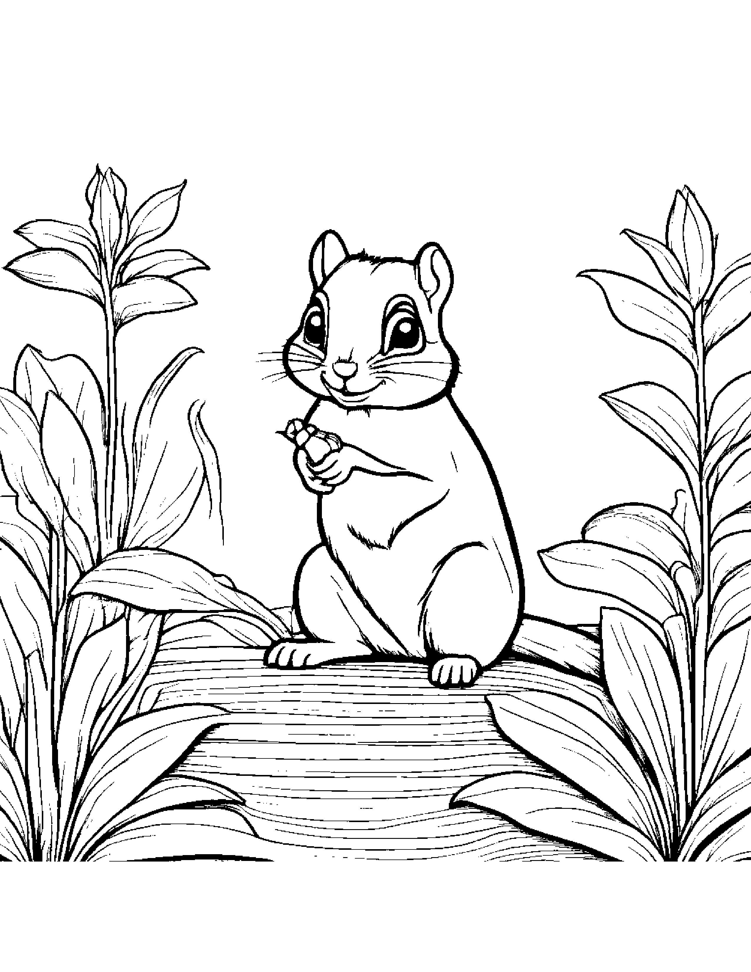 Chipmunk Watering A Plant #2 Coloring Page (Free Printable PDF)