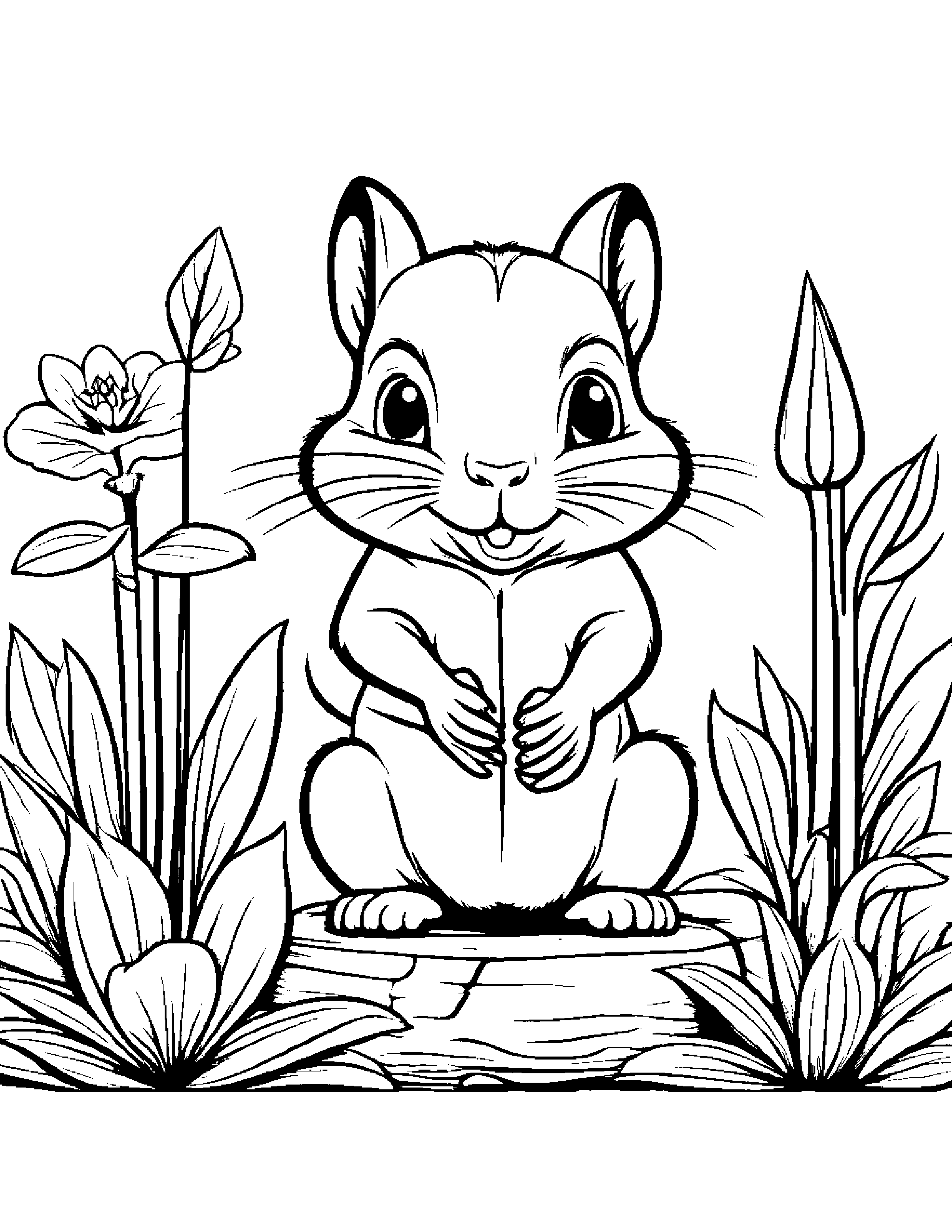 Chipmunk Watering A Plant Coloring Page (Free Printable PDF)