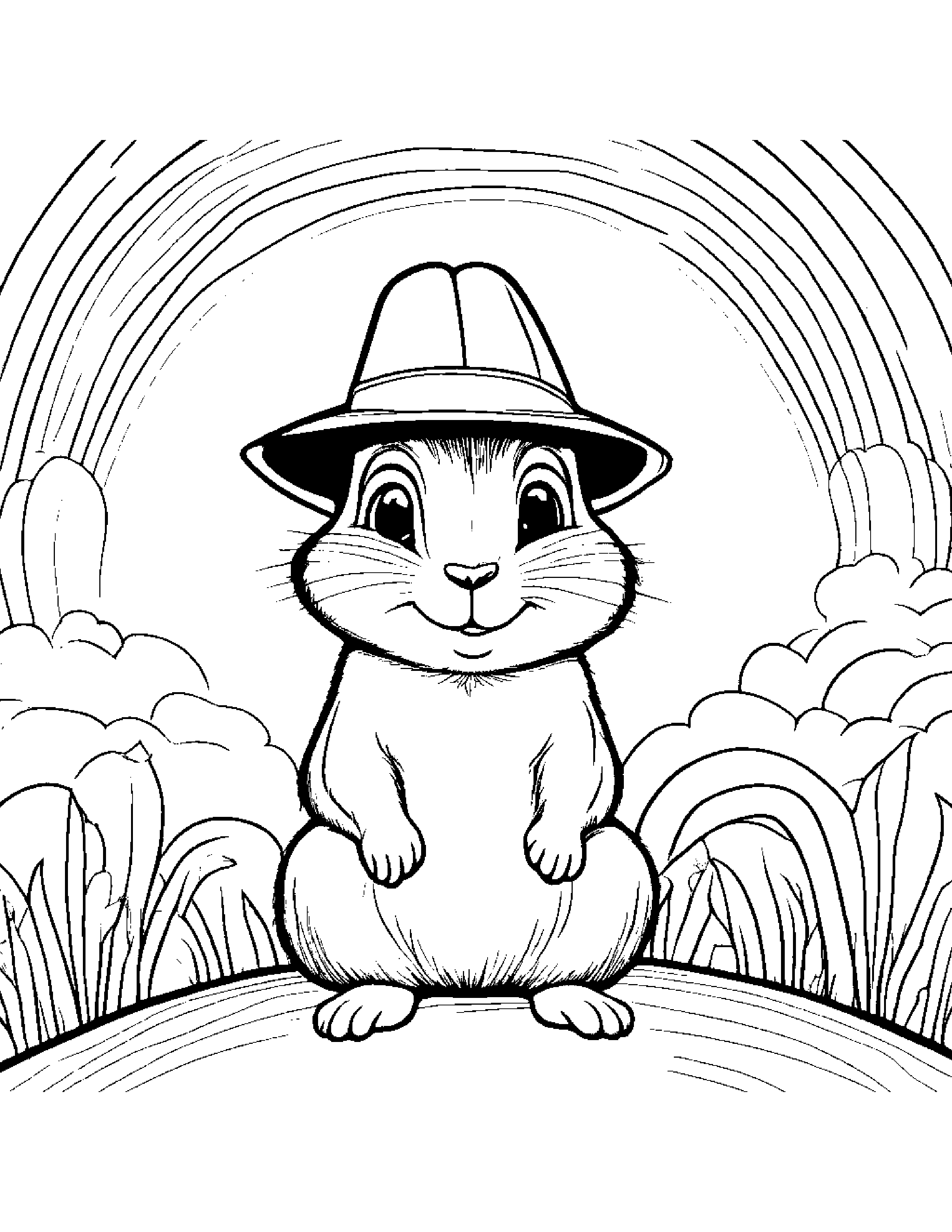 Chipmunk With A Cute Hat Under A Rainbow #2 Coloring Page (Free Printable PDF)