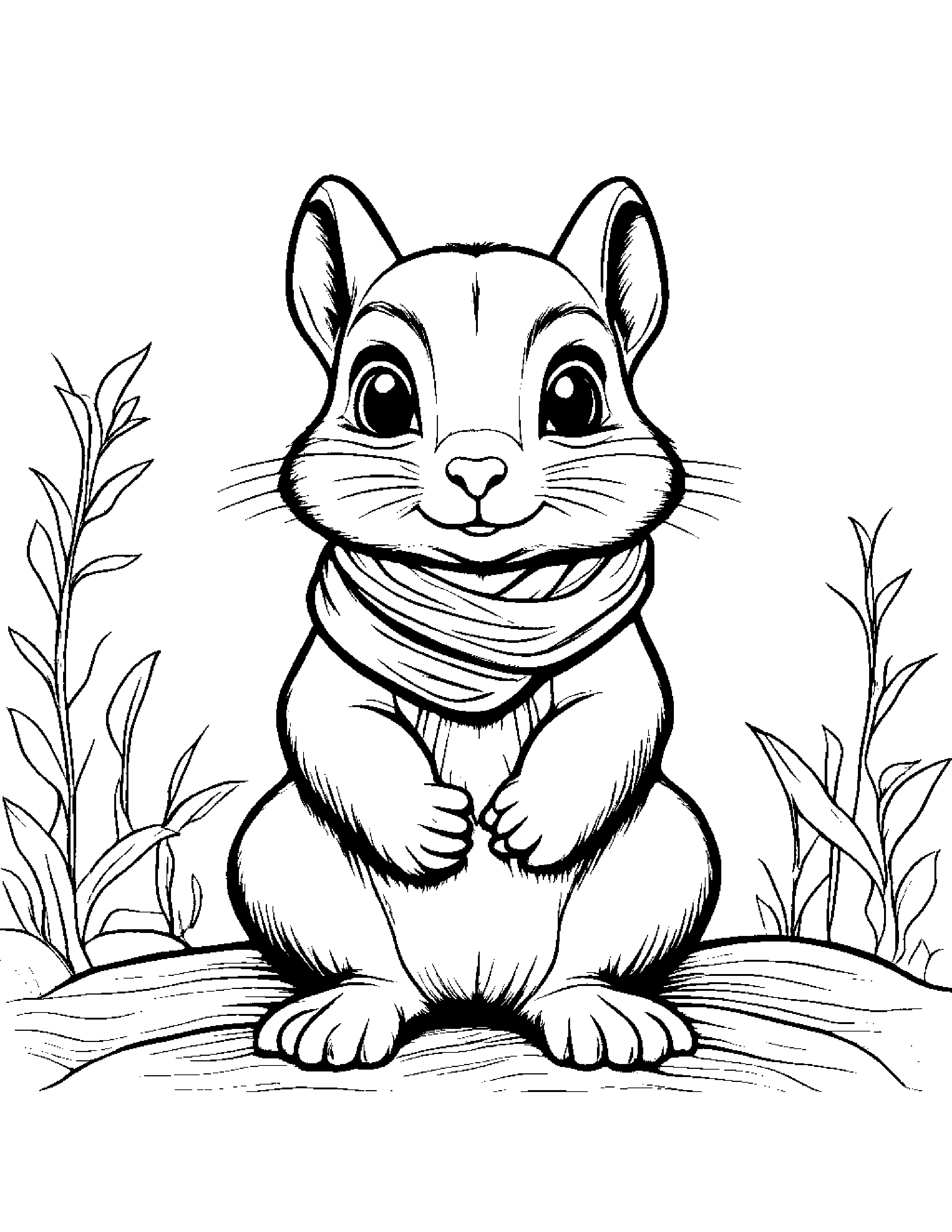 Chipmunk With A Soft Scarf #2 Coloring Page (Free Printable PDF)