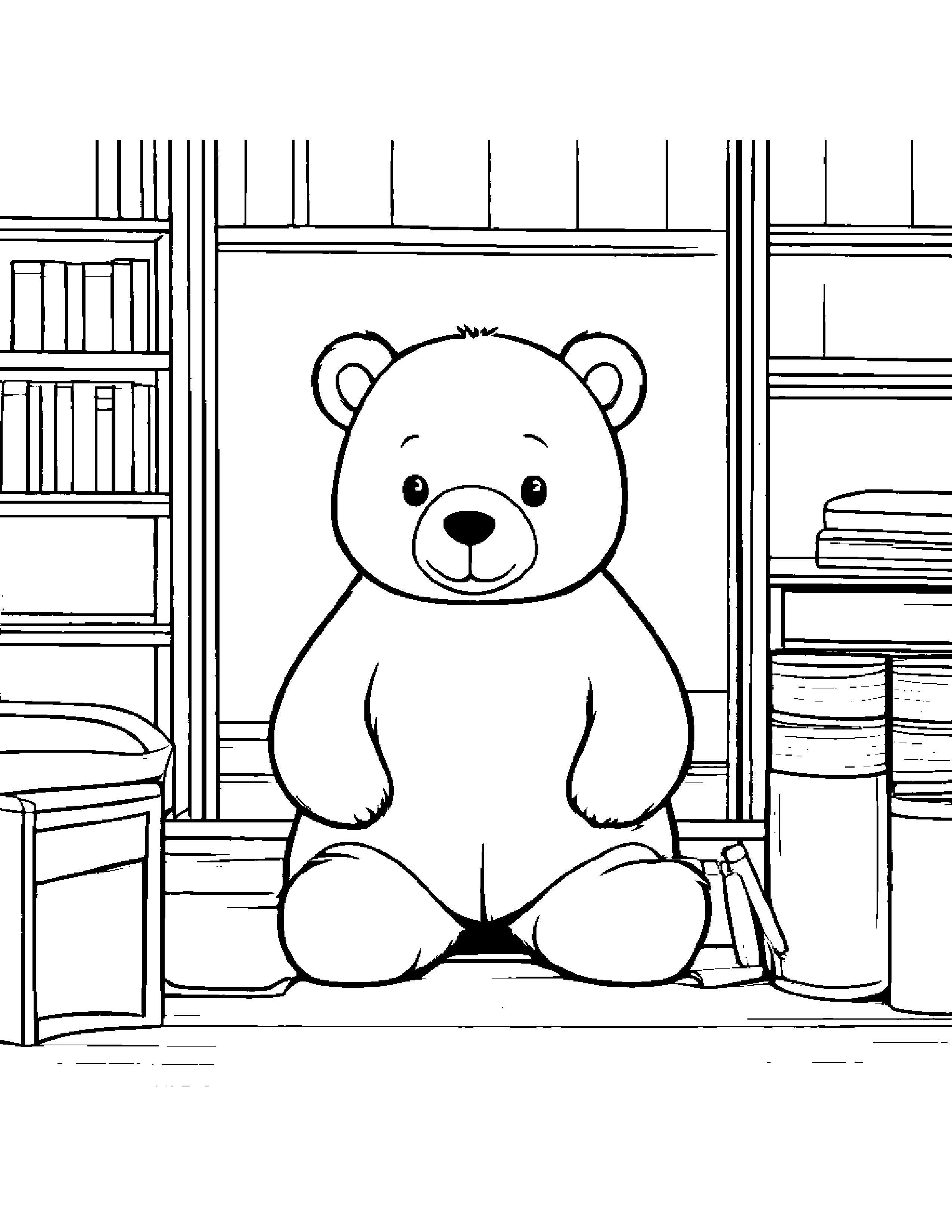 Cozy Bear Cub In A Classroom Corner #2 Coloring Page (Free Printable PDF)