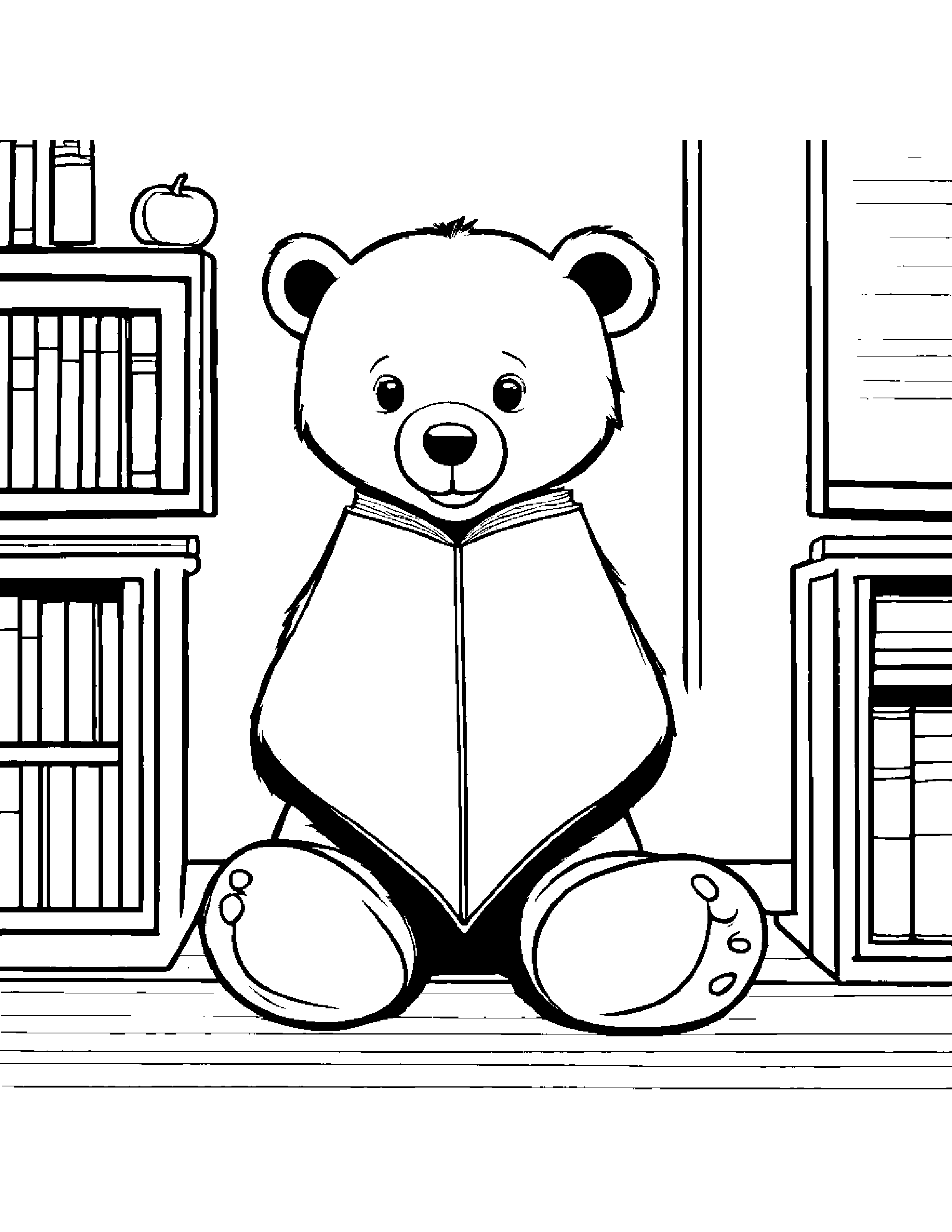 Cozy Bear Cub In A Classroom Corner Coloring Page (Free Printable PDF)
