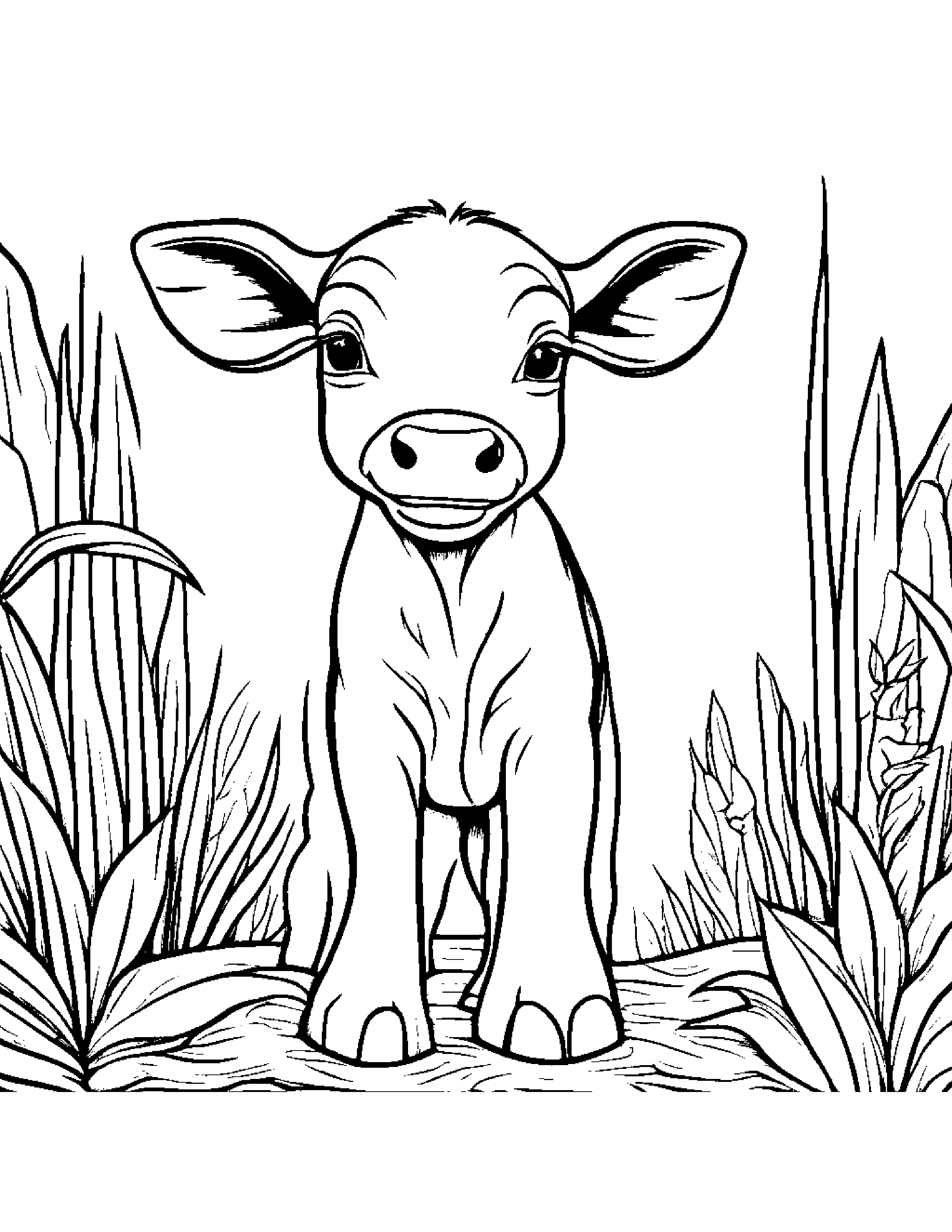 Cozy Calf Playing Hide-And-Seek Coloring Page (Free Printable PDF)