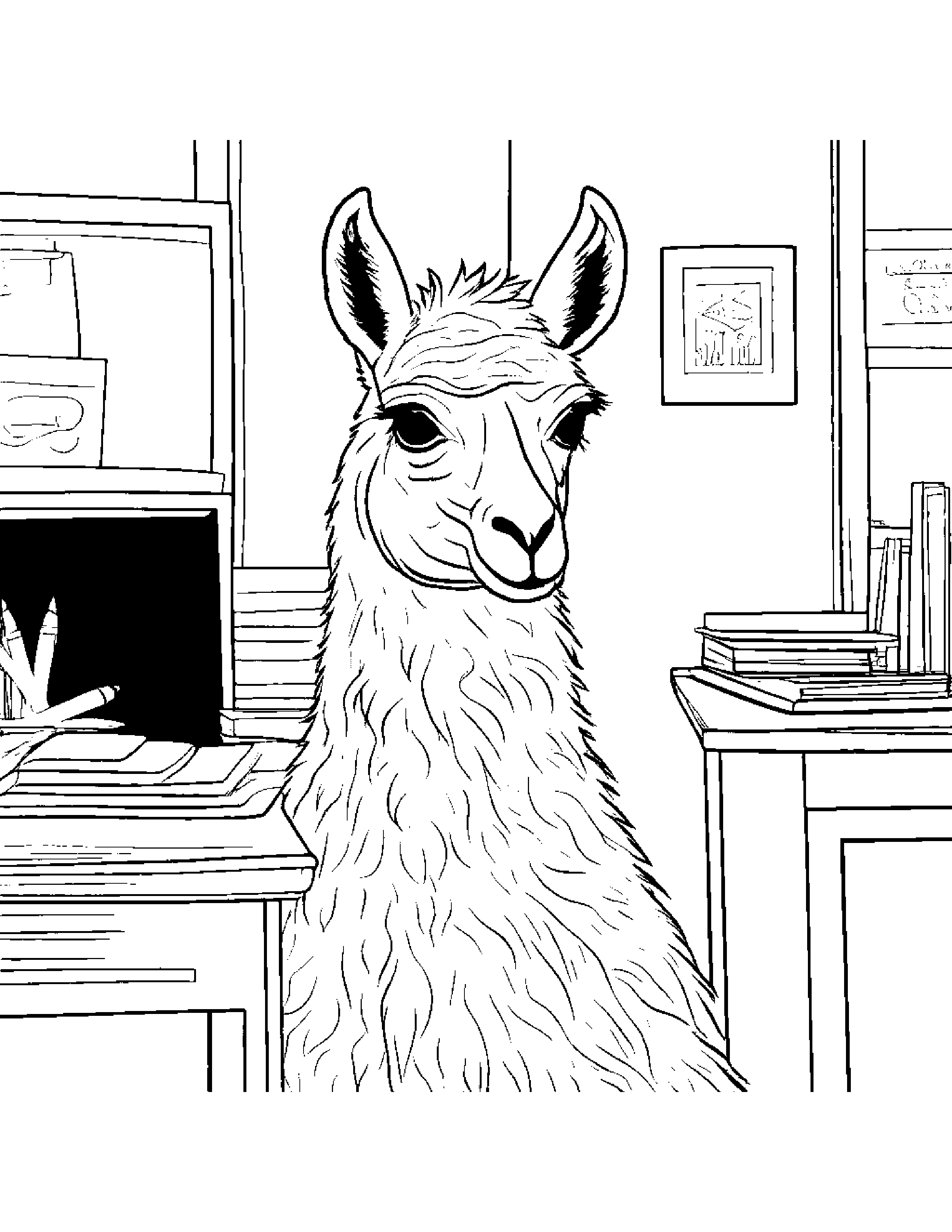 Cozy Llama In A Classroom Corner #3 Coloring Page (Free Printable PDF)