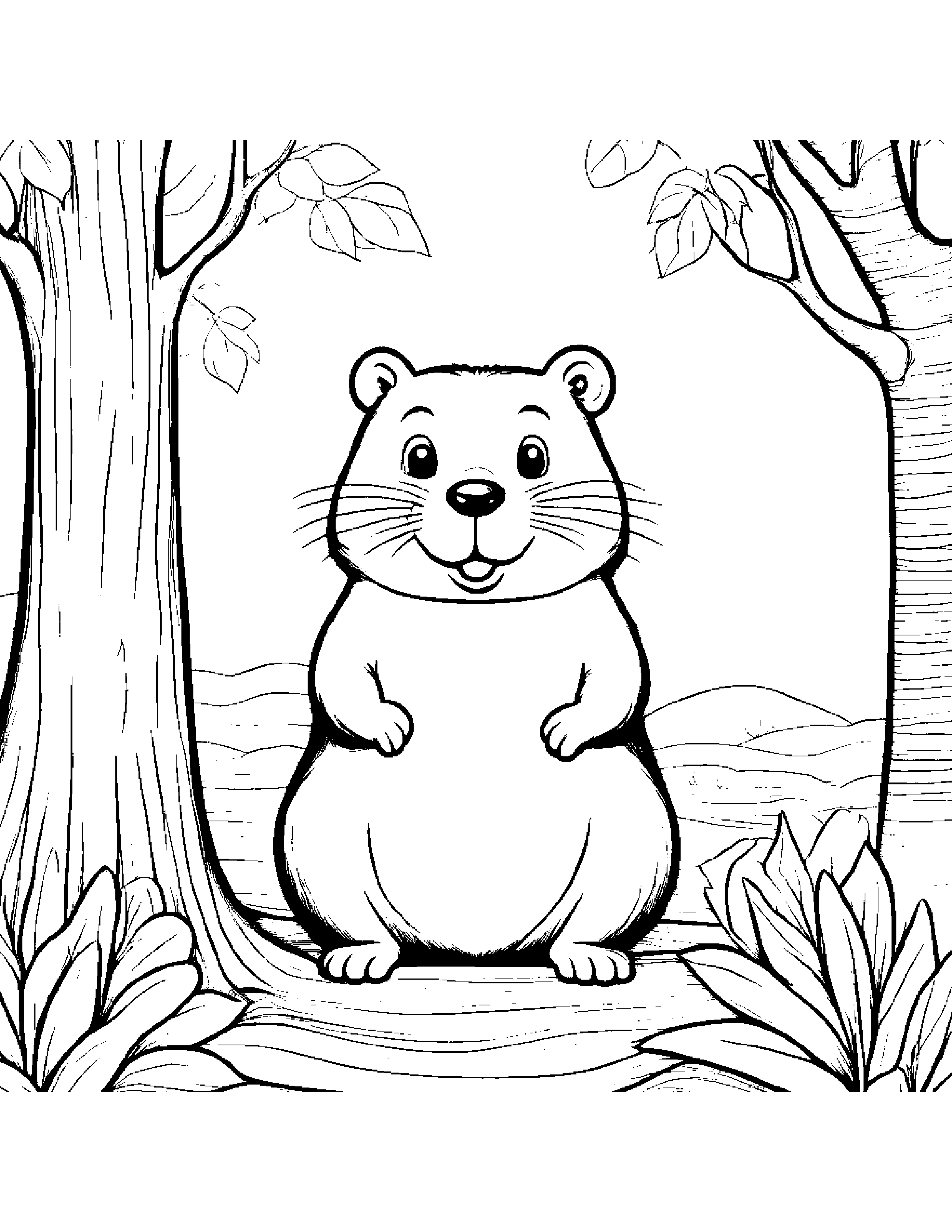 Cuddly Beaver Making Silly Faces By A Little Tree #2 Coloring Page (Free Printable PDF)