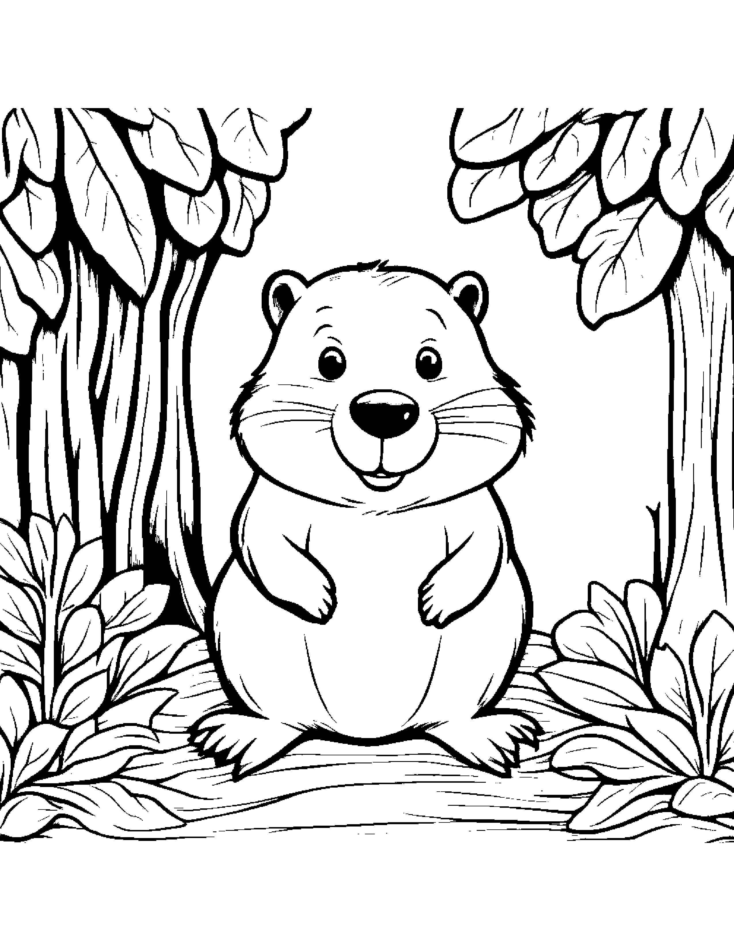 Cuddly Beaver Making Silly Faces By A Little Tree #3 Coloring Page (Free Printable PDF)