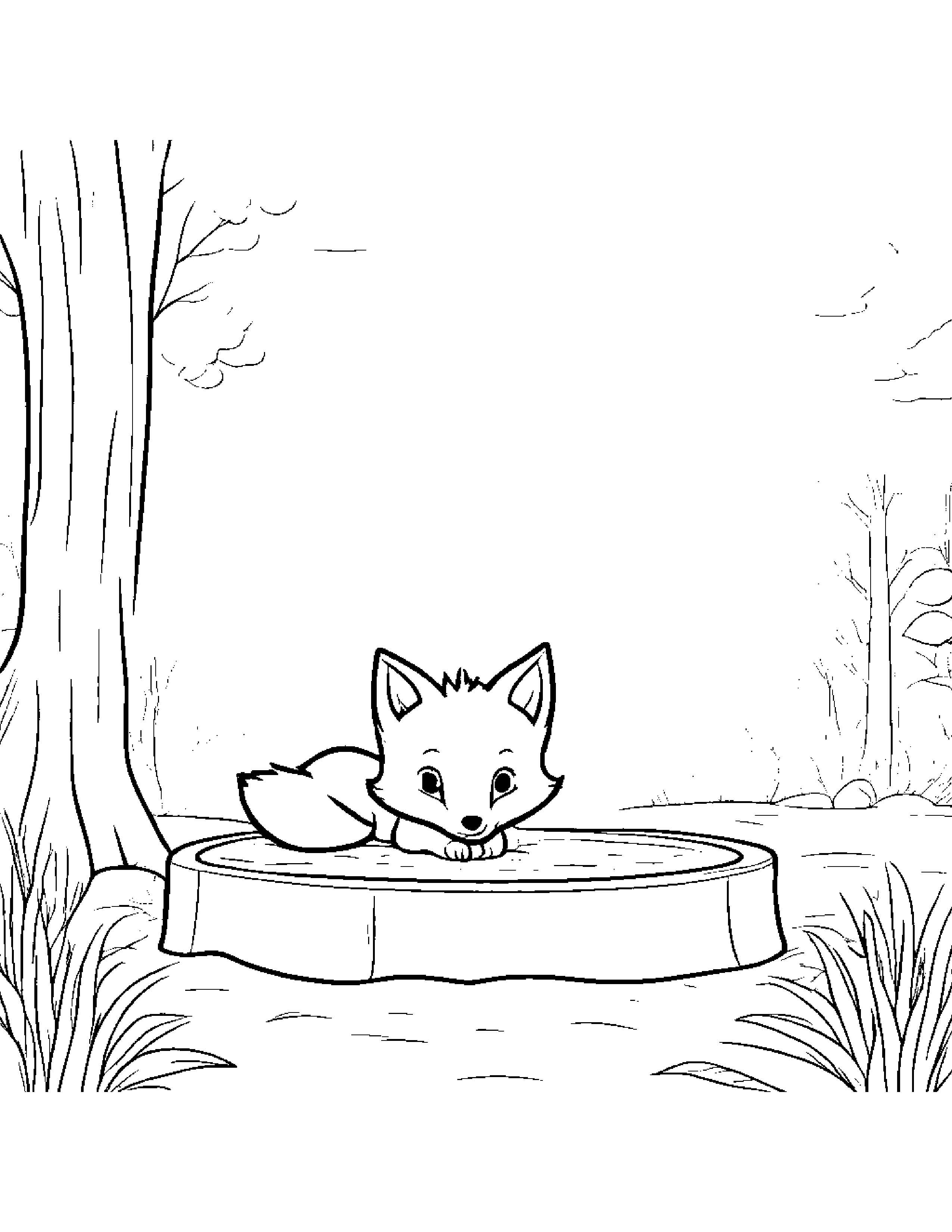 Cuddly Fox Sharing Beside A Sandbox Coloring Page (Free Printable PDF)