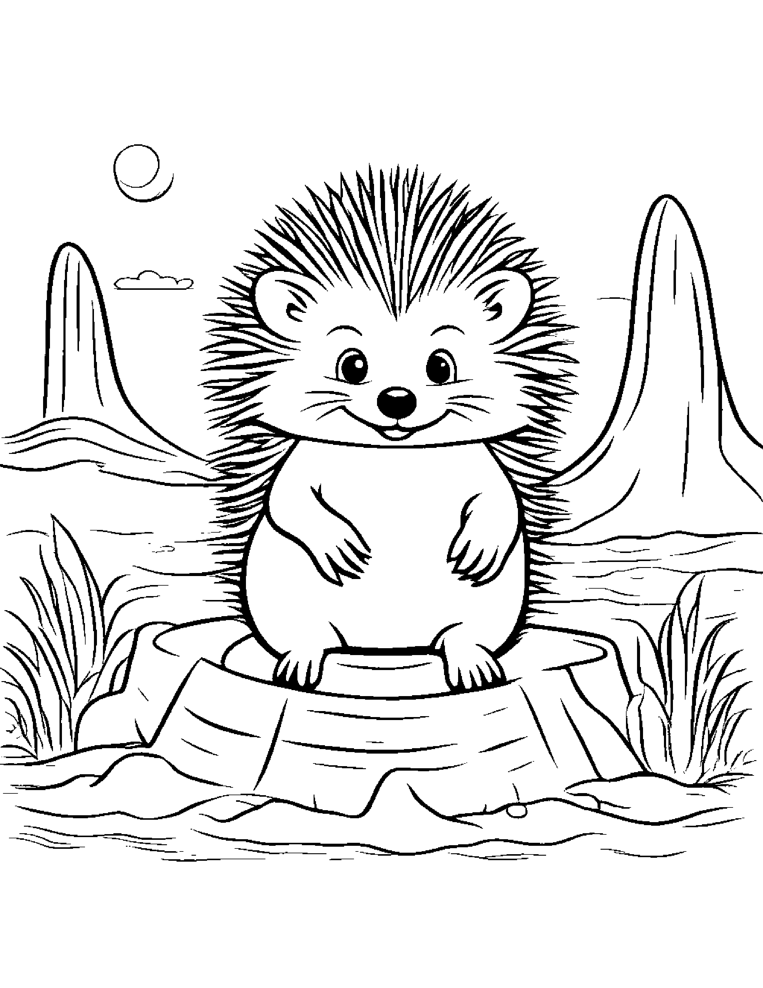 Cuddly Hedgehog Building A Sandcastle #2 Coloring Page (Free Printable PDF)
