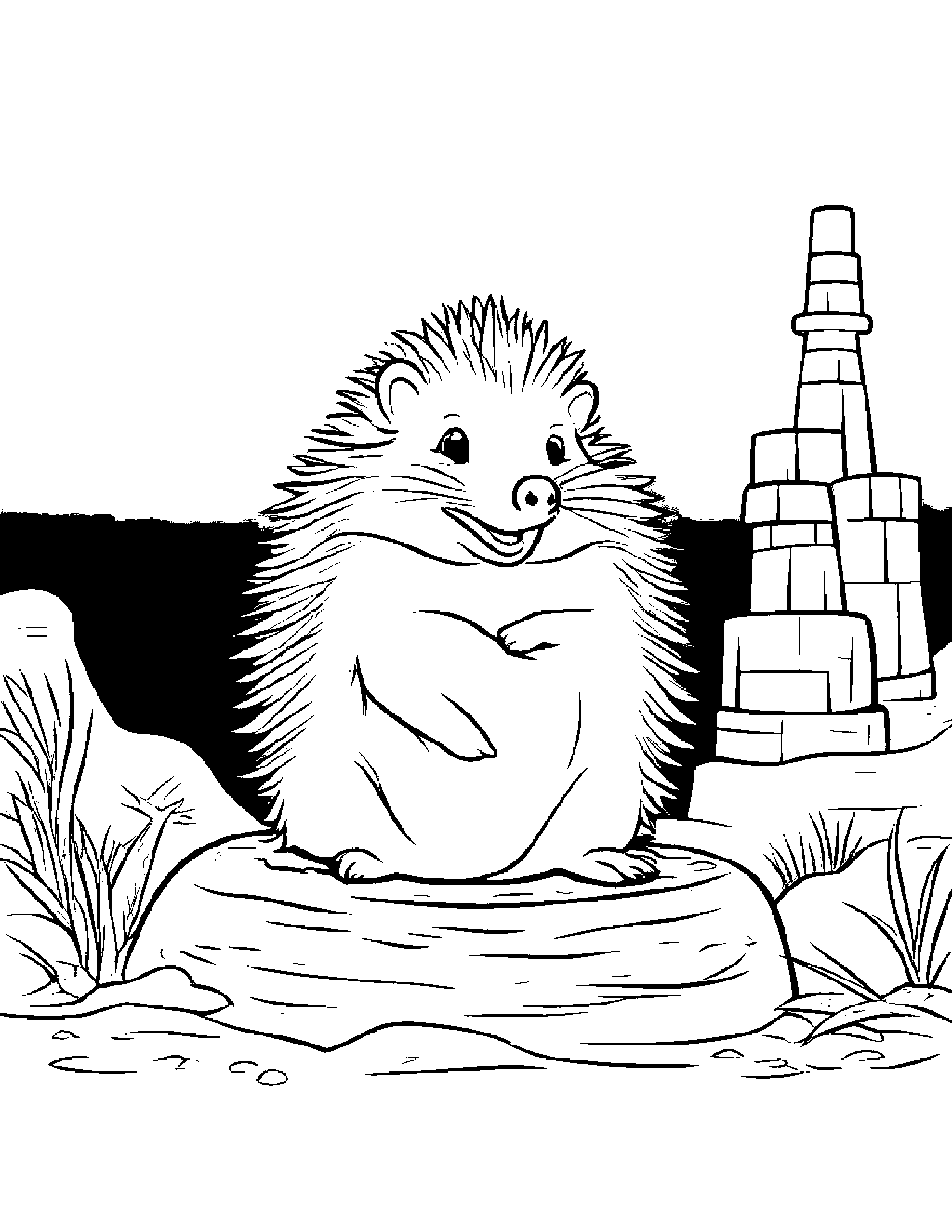 Cuddly Hedgehog Building A Sandcastle #3 Coloring Page (Free Printable PDF)